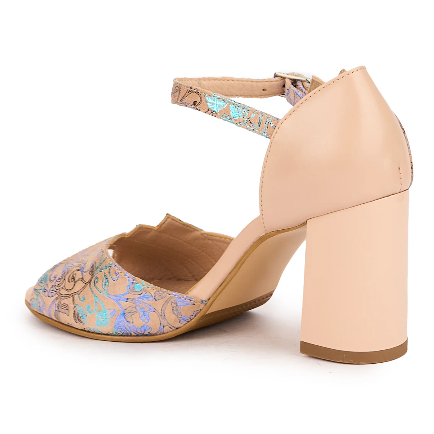 Sandale dama din piele naturala multicolor cu toc gros 8 cm 16617 - Image 2