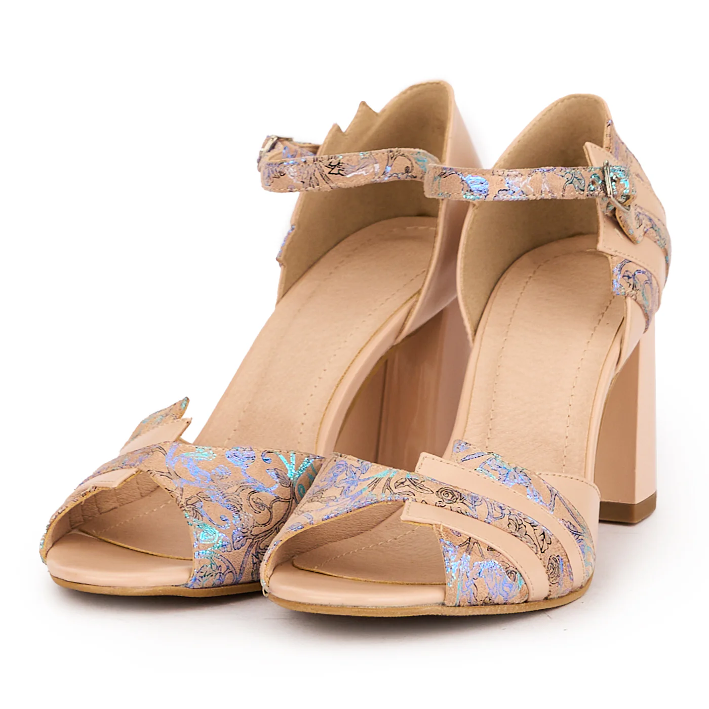 Sandale dama din piele naturala multicolor cu toc gros 8 cm 16617 - Image 3