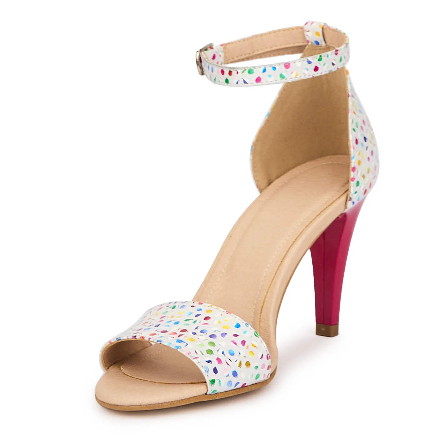 Sandale dama din piele naturala multicolor cu toc subtire 8 cm 15489 - Image 3
