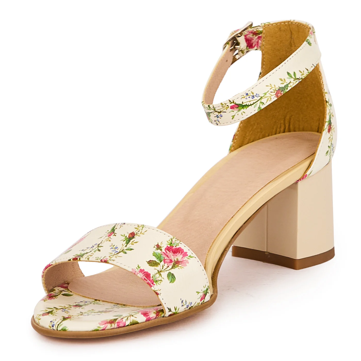 Sandale dama din piele naturala multicolor-floral cu toc gros 5.5 cm 16630 - Image 3
