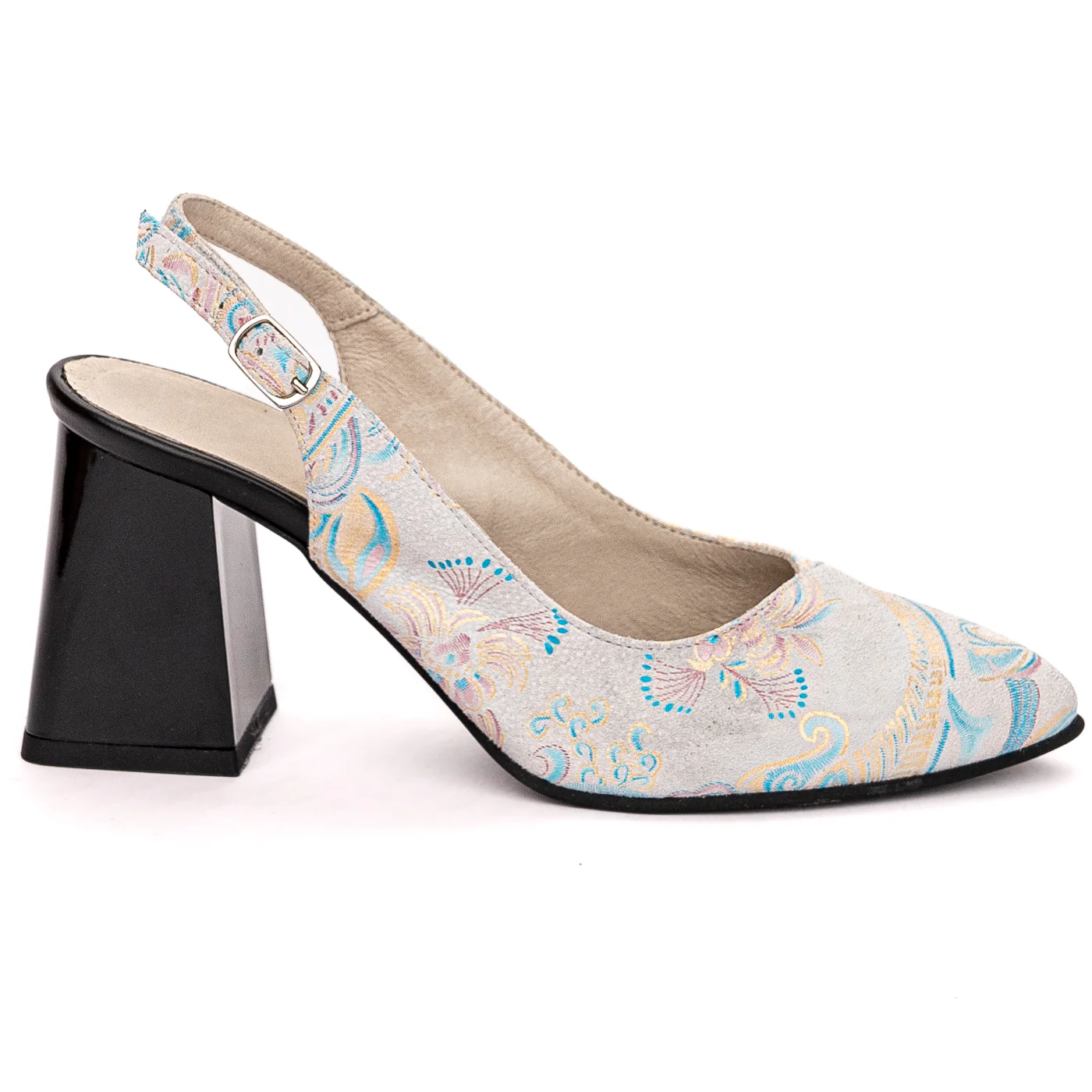 Sandale dama din piele naturala multicolor model floral 13640