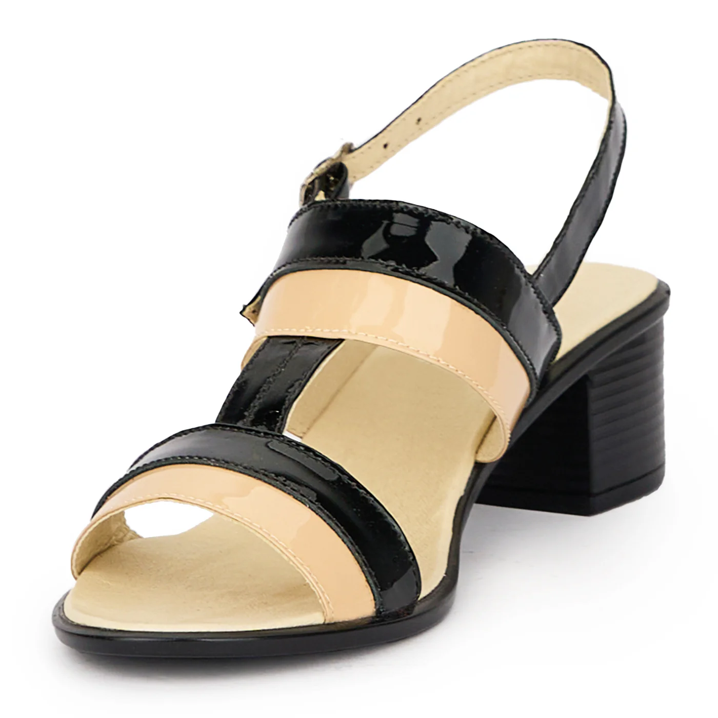Sandale dama din piele naturala multicolor negru-bej 15478 - Image 3