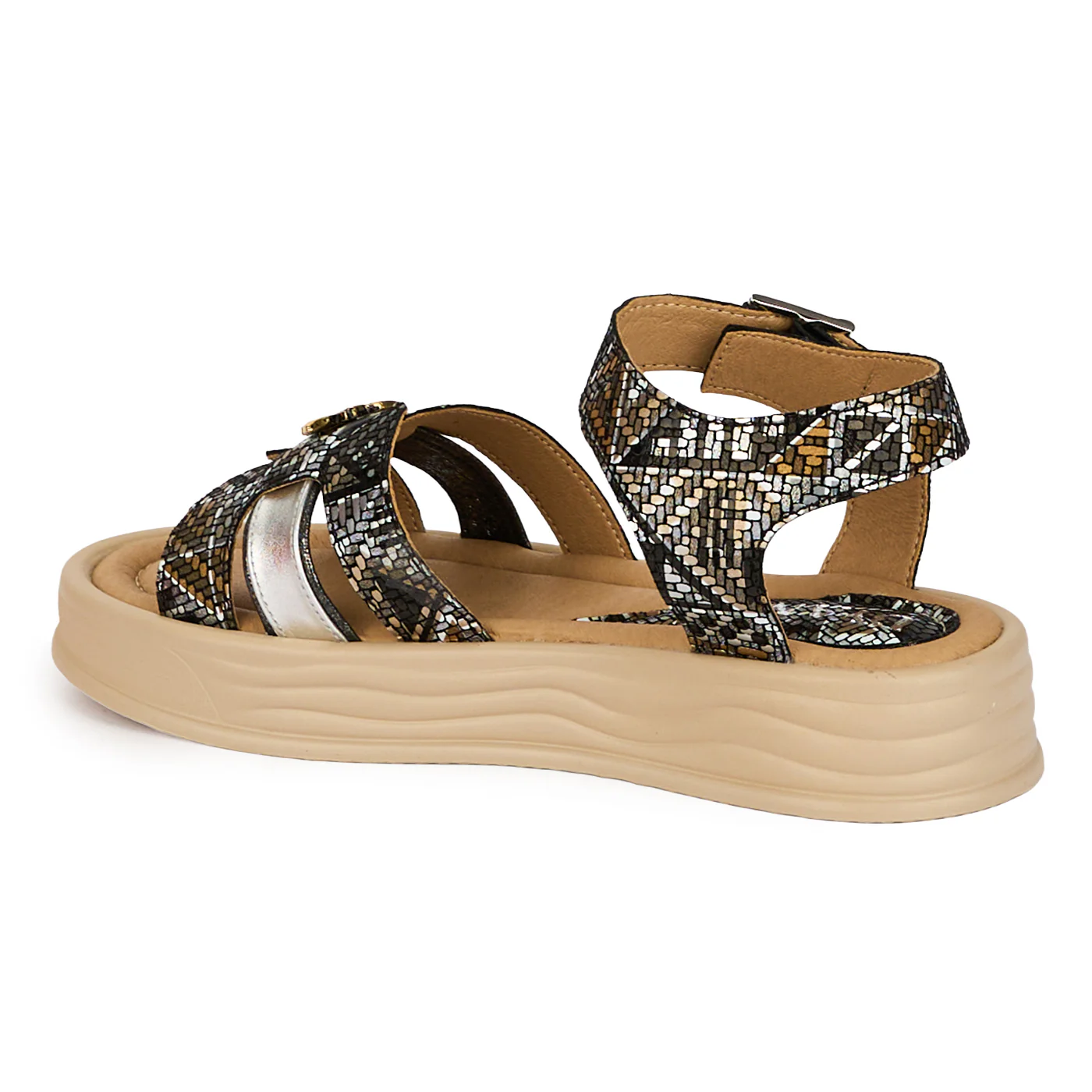 Sandale dama din piele naturala multicolora cu accesoriu 18390 - Image 2