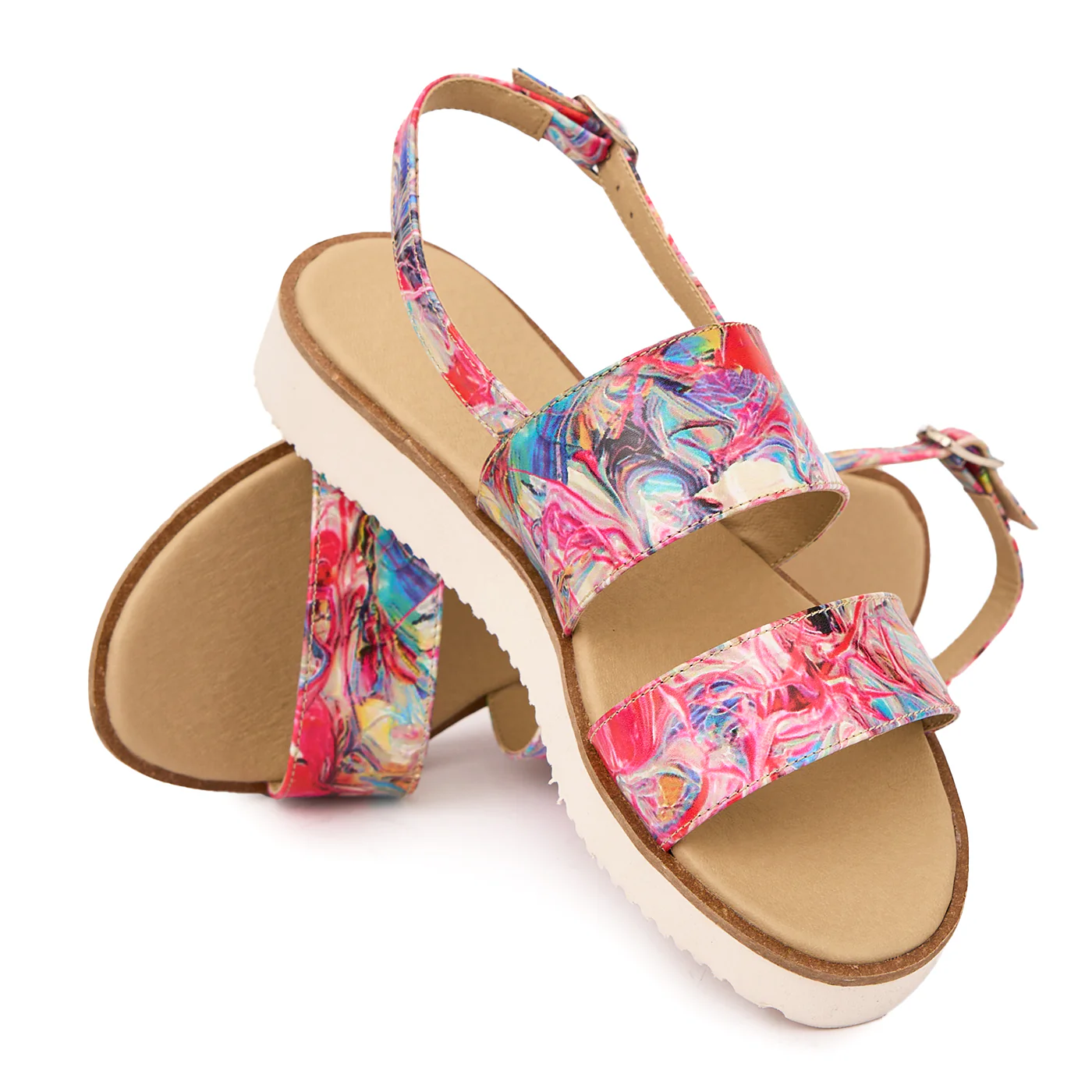 Sandale dama din piele naturala multicolora cu talpa joasa 2518 - Image 4