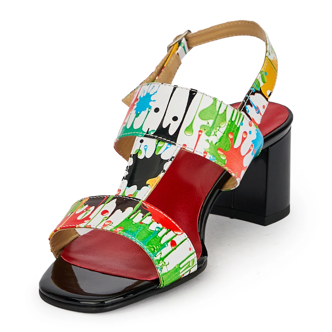 Sandale dama din piele naturala multicolora cu toc gros 5.5 cm 19919 - Image 3