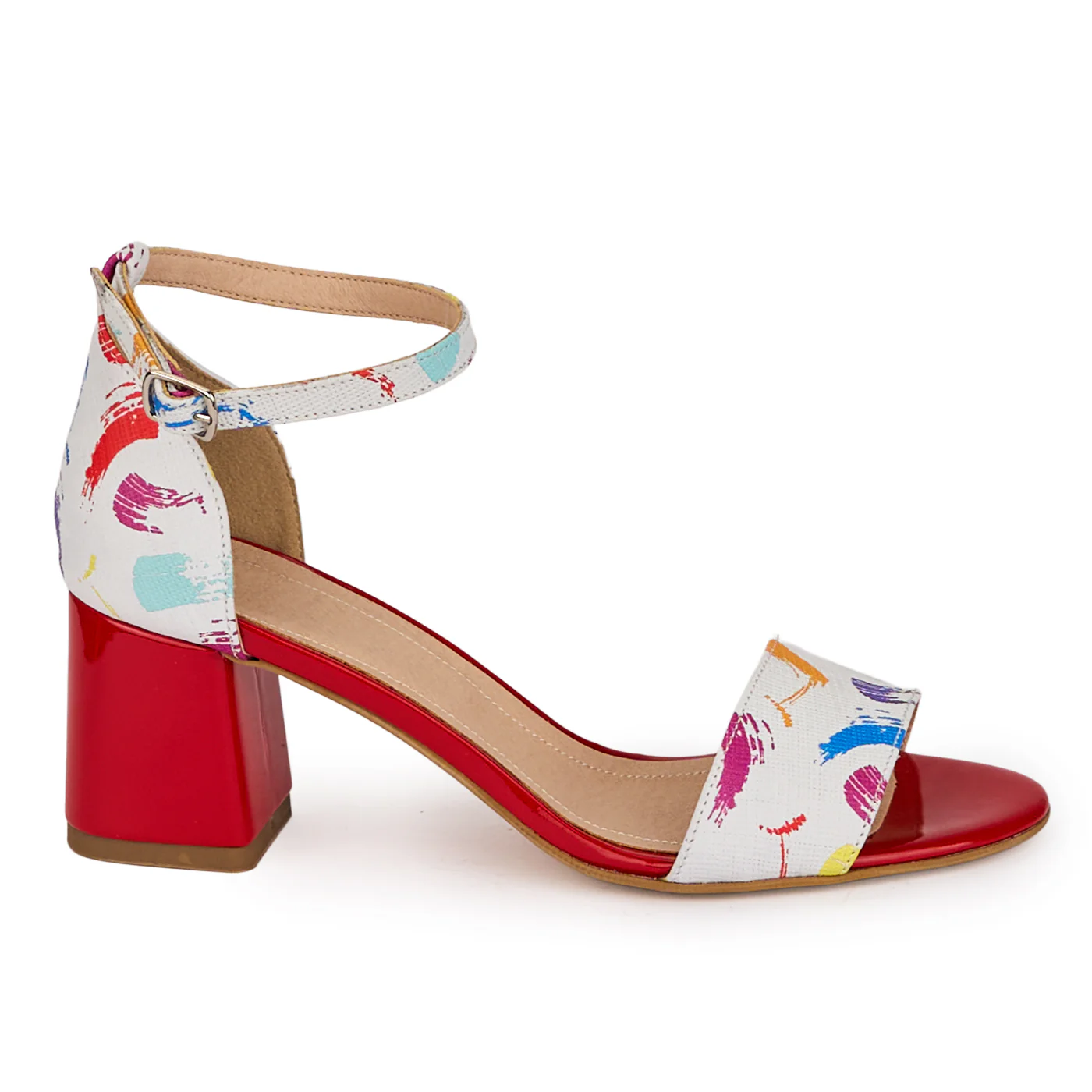 Sandale dama din piele naturala multicolora cu toc gros 6.5 cm 18505