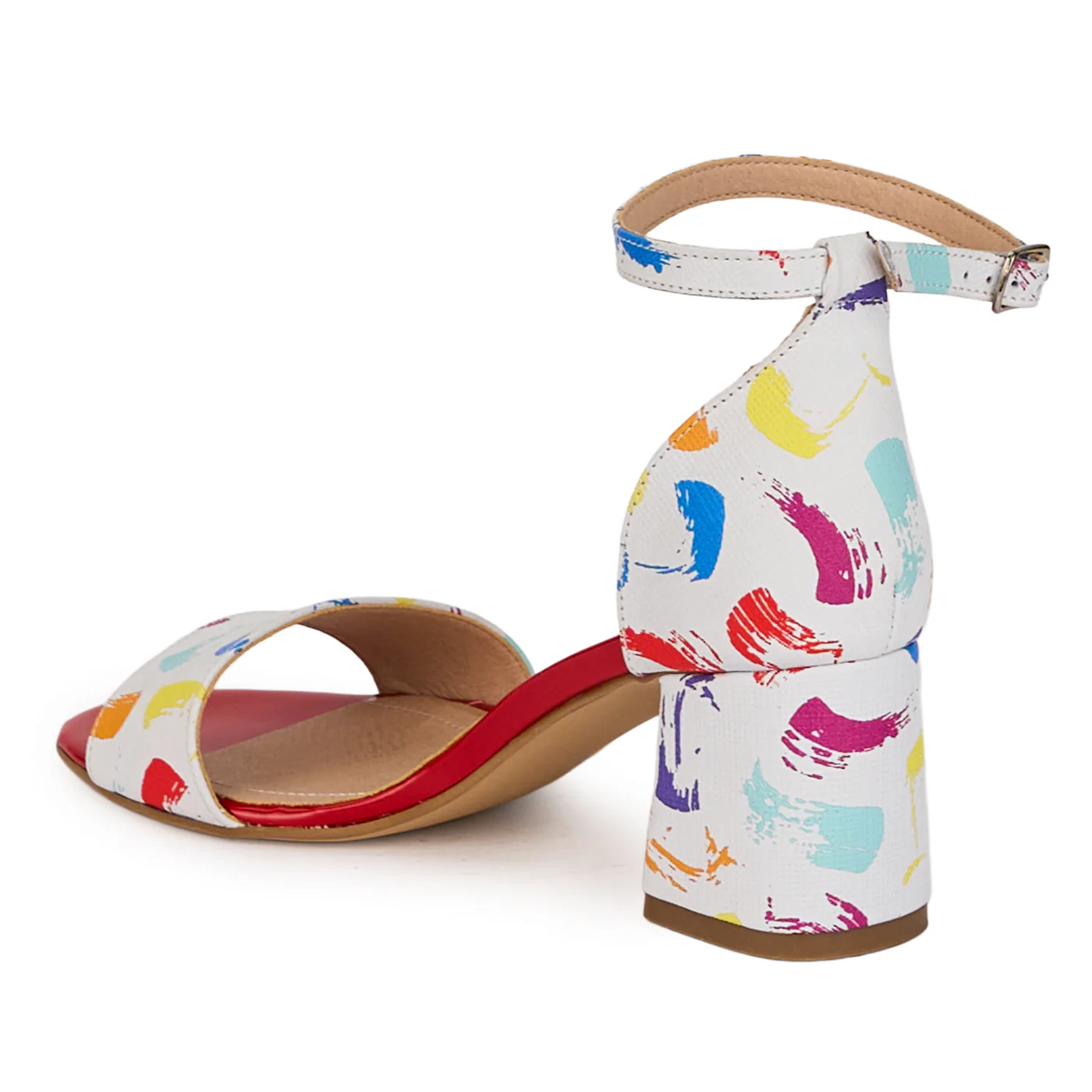 Sandale dama din piele naturala multicolora cu toc gros 6 cm 18506 - Image 2