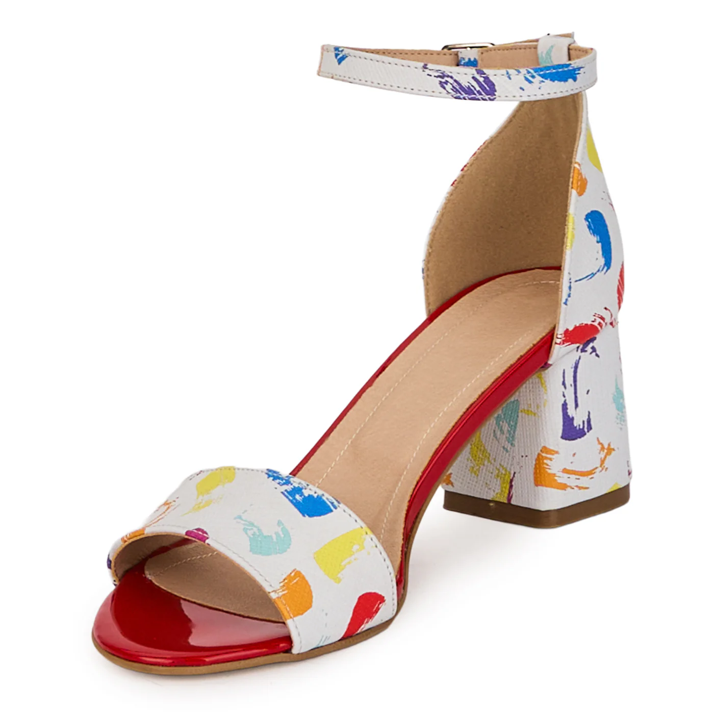 Sandale dama din piele naturala multicolora cu toc gros 6 cm 18506 - Image 3