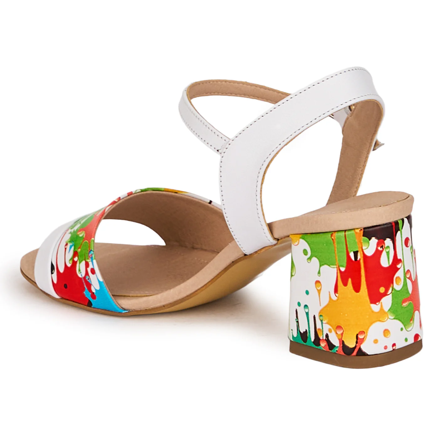Sandale dama din piele naturala multicolora cu toc gros 6 cm 18648 - Image 2