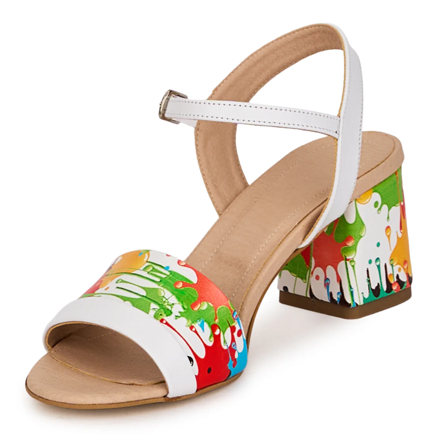 Sandale dama din piele naturala multicolora cu toc gros 6 cm 18648 - Image 3