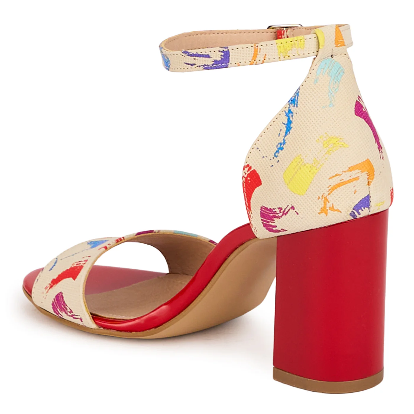 Sandale dama din piele naturala multicolora cu toc gros 8 cm 18504 - Image 2