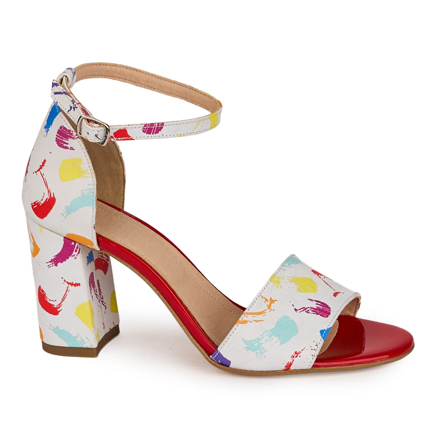 Sandale dama din piele naturala multicolora cu toc gros 8 cm 18507