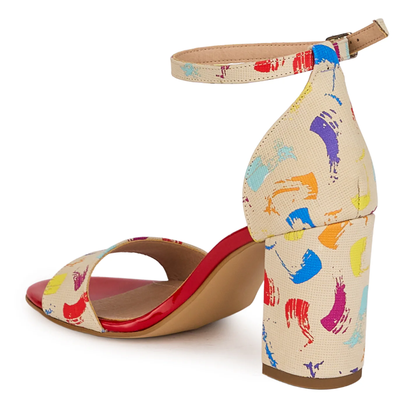 Sandale dama din piele naturala multicolora cu toc gros 8 cm 18508 - Image 2