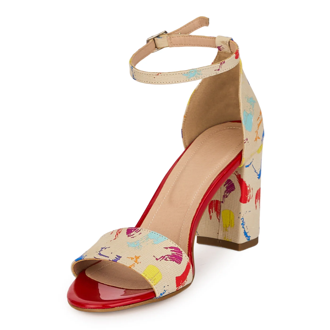 Sandale dama din piele naturala multicolora cu toc gros 8 cm 18508 - Image 3