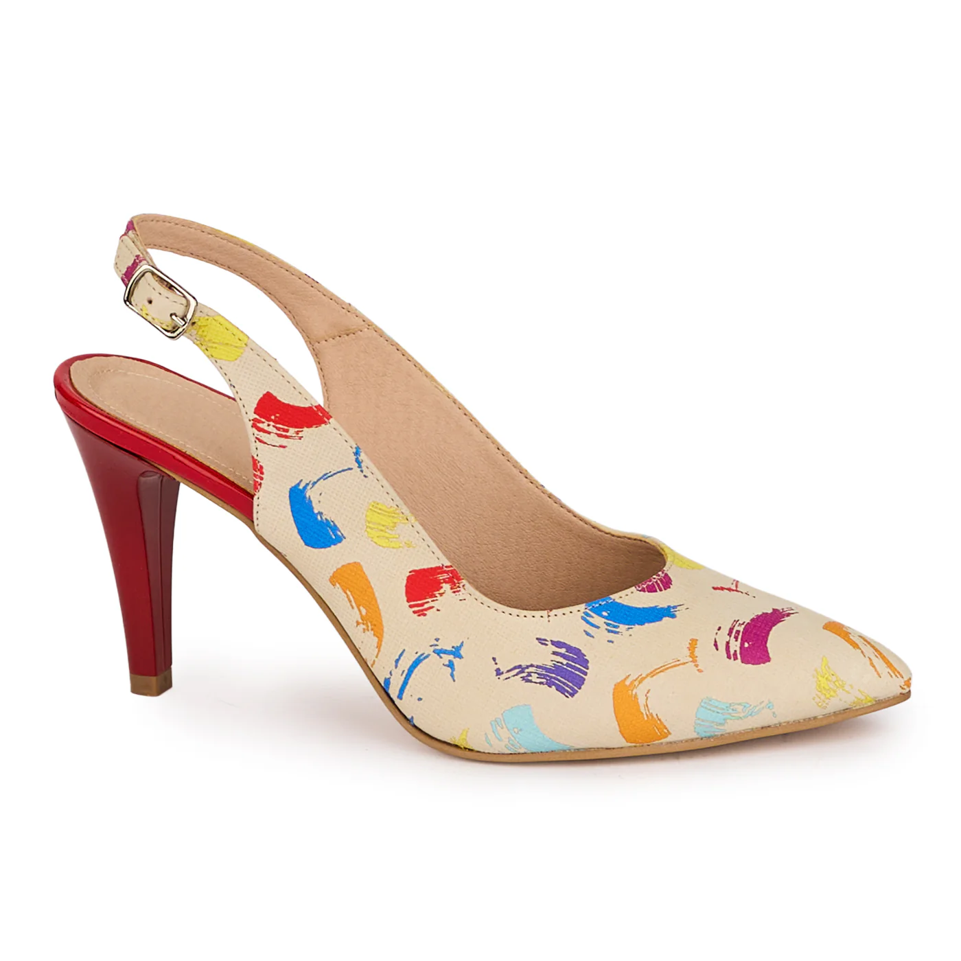 Sandale dama din piele naturala multicolora cu toc subtire 8.5 cm 18509
