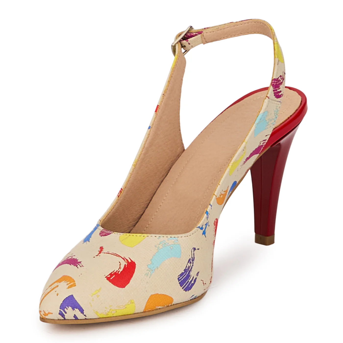 Sandale dama din piele naturala multicolora cu toc subtire 8.5 cm 18509 - Image 3
