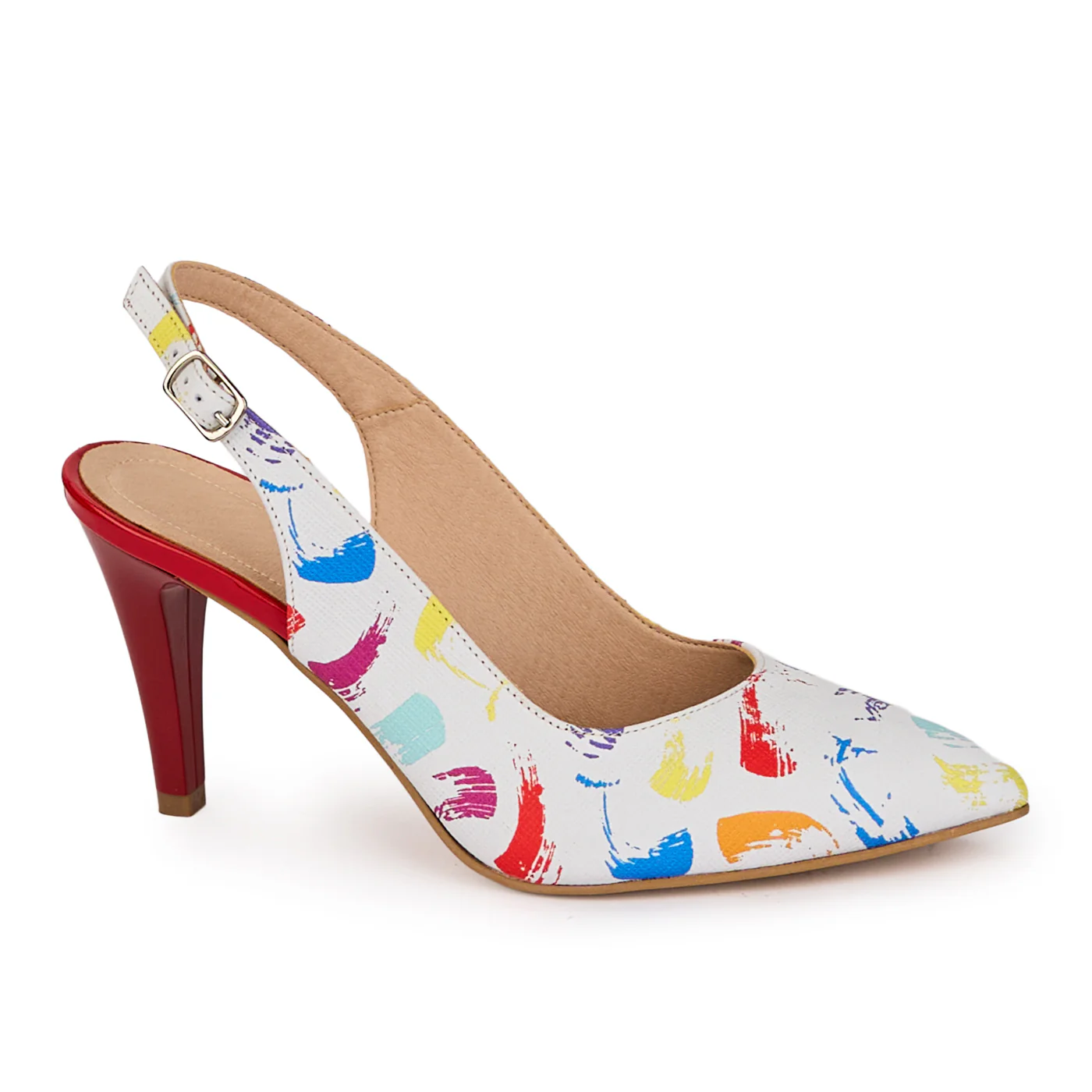 Sandale dama din piele naturala multicolora cu toc subtire 8.5 cm 18510
