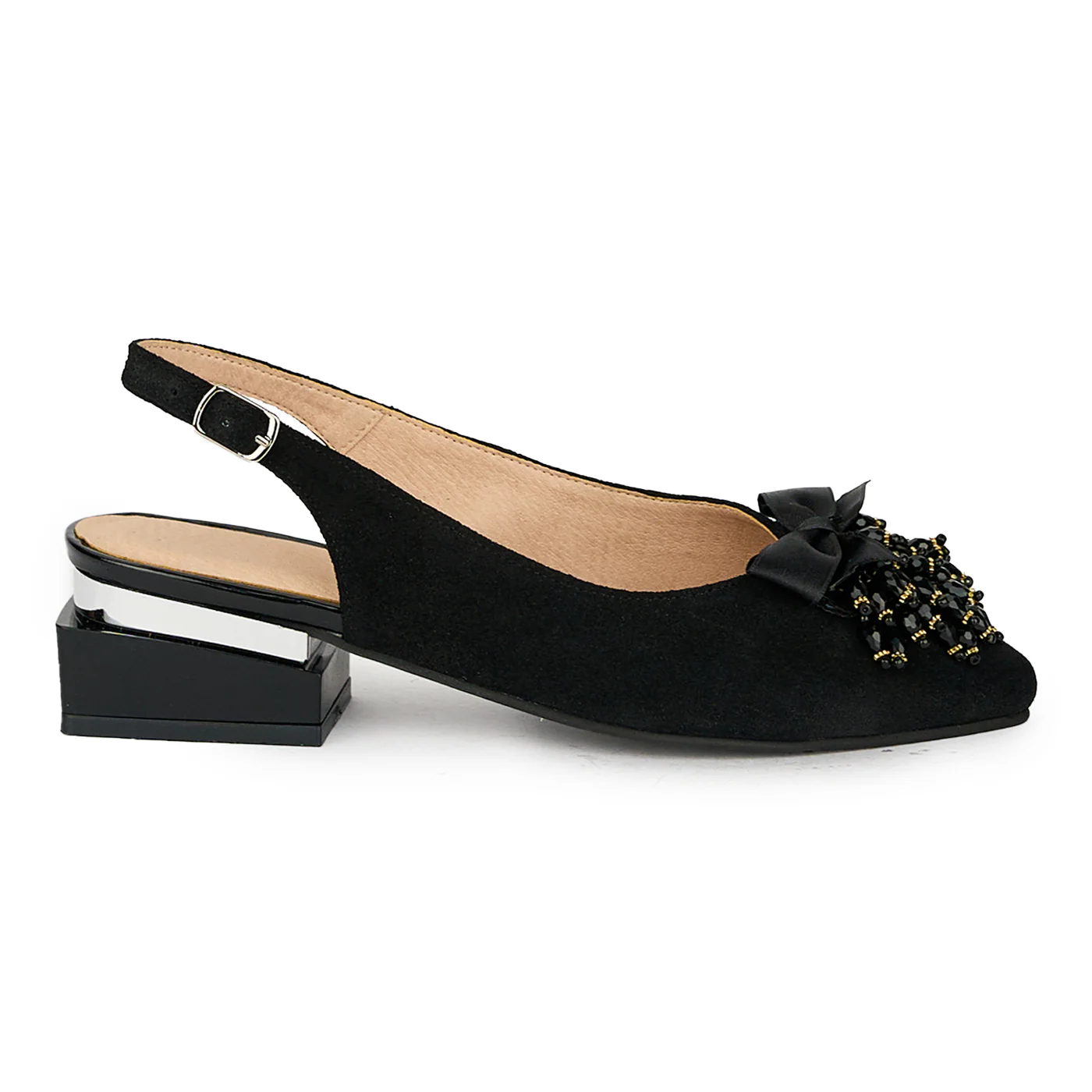 Sandale dama din piele naturala neagra cu accesoriu 17590