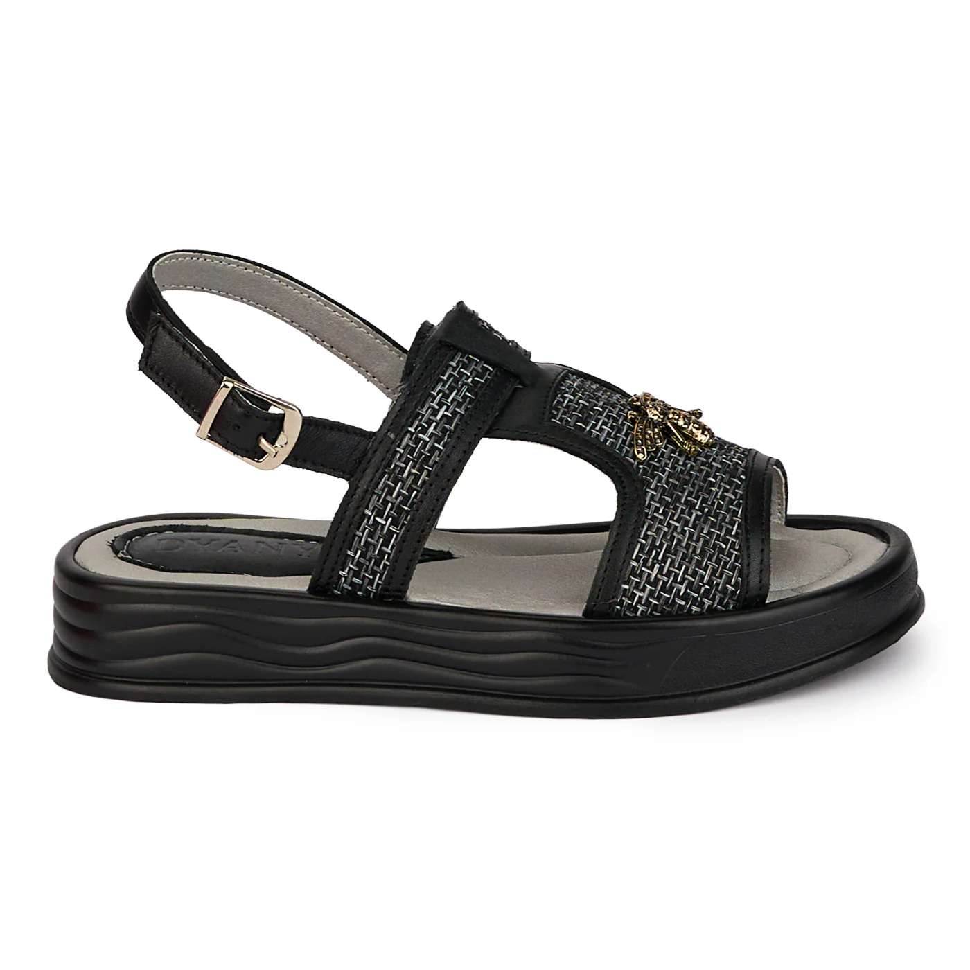 Sandale dama din piele naturala neagra cu accesoriu 18391