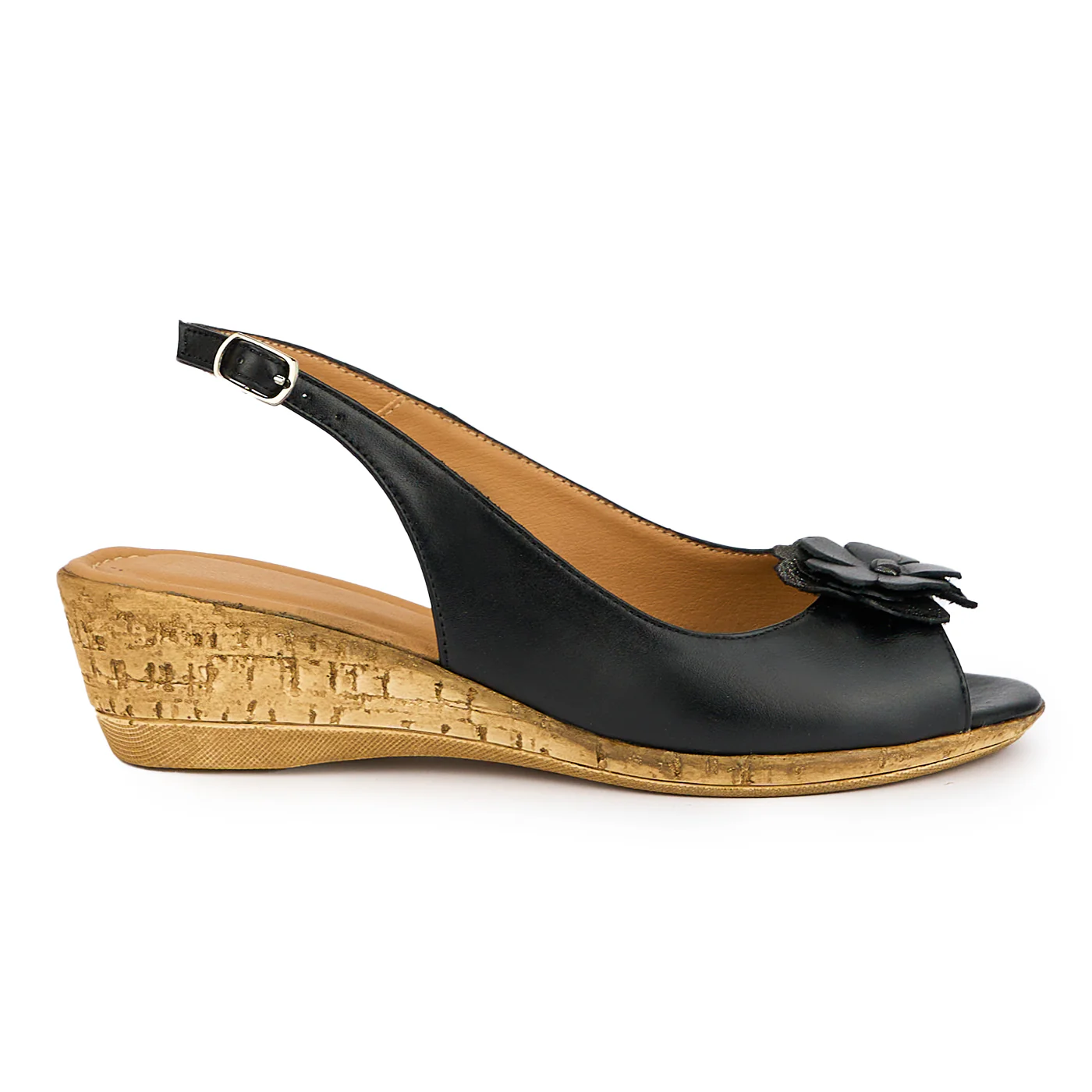 Sandale dama din piele naturala neagra cu platforma 5 cm 15153