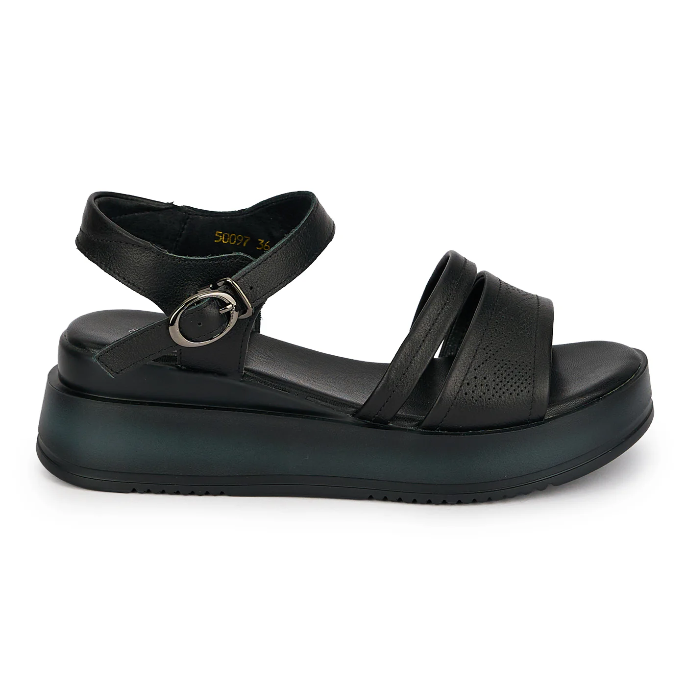 Sandale dama din piele naturala neagra cu platforma 5 cm 19757