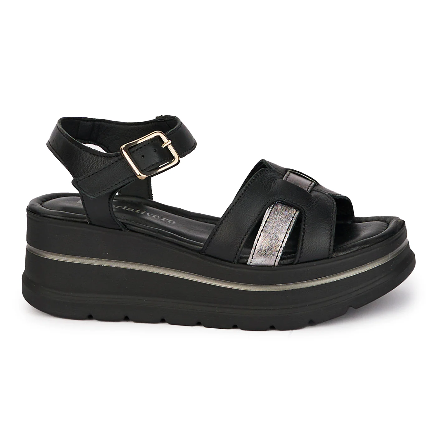 Sandale dama din piele naturala neagra cu platforma 6 cm 18265