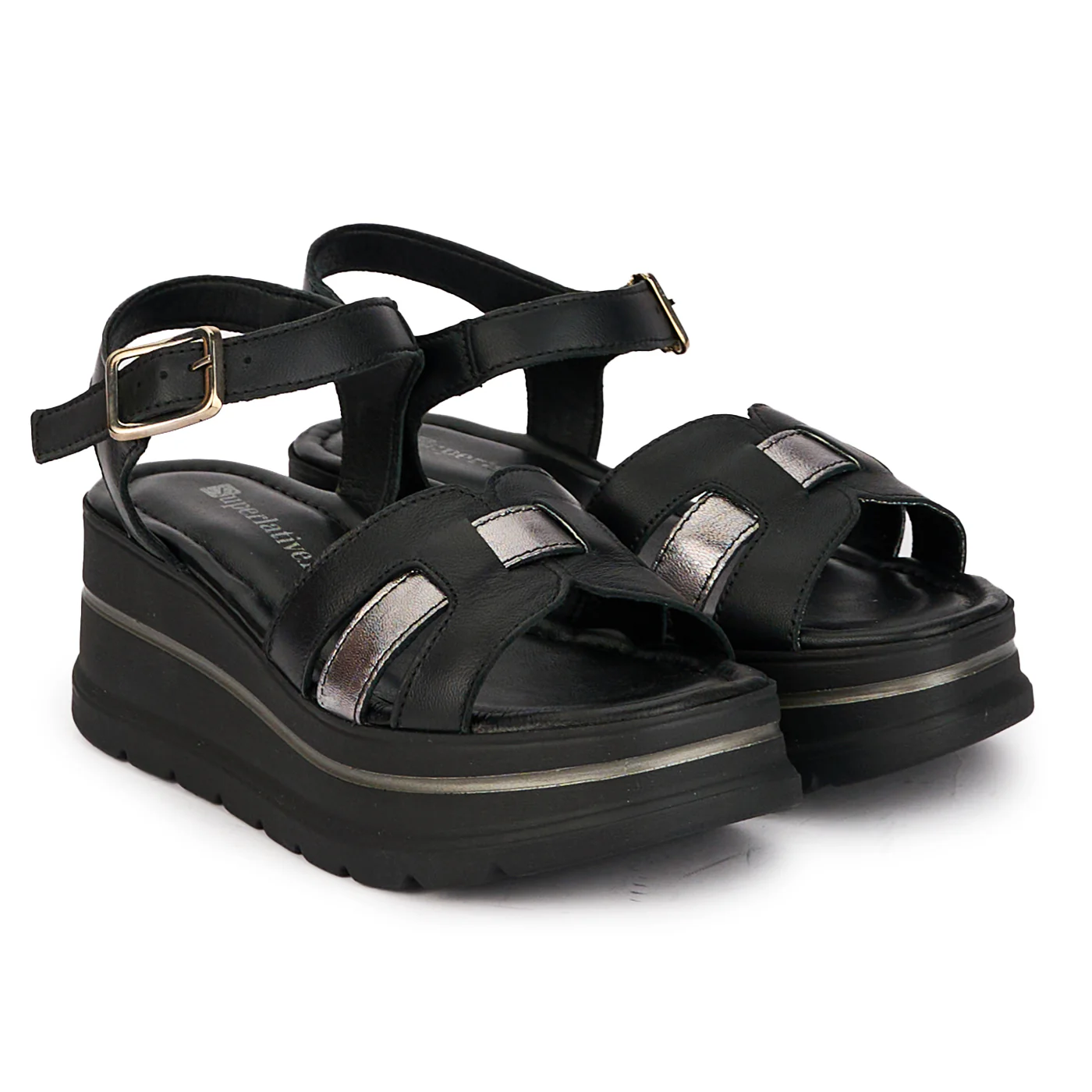 Sandale dama din piele naturala neagra cu platforma 6 cm 18265 - Image 4