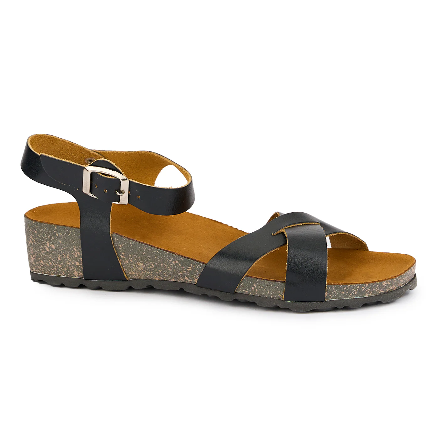 Sandale dama din piele naturala neagra cu talpa inalta 16213