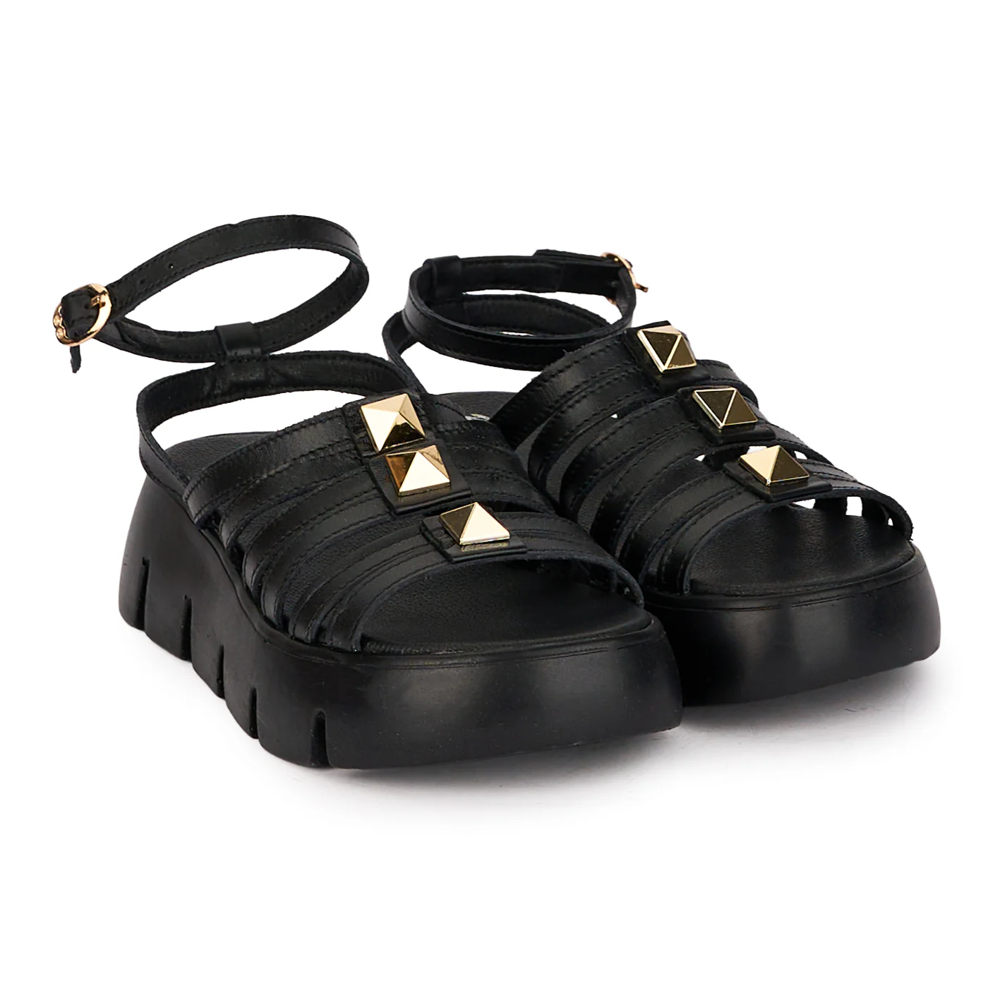 Sandale dama din piele naturala neagra cu talpa inalta 5 cm 18539 - Image 4