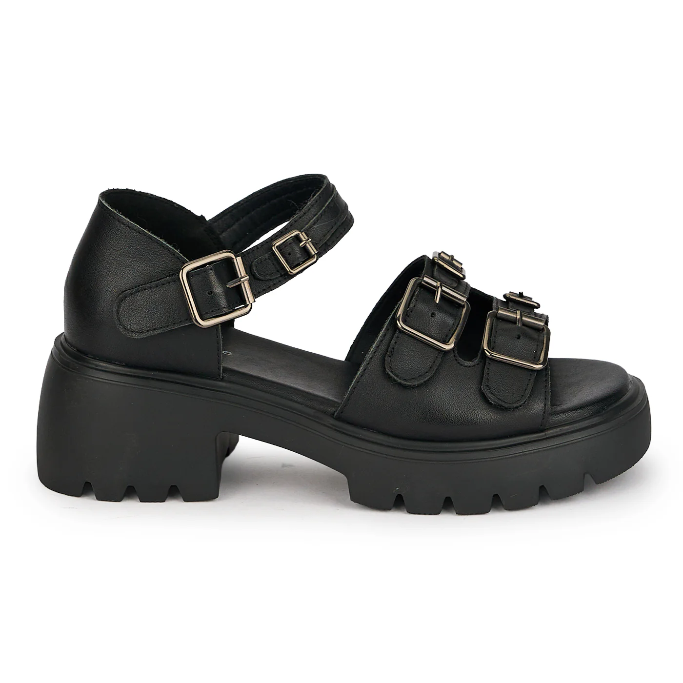 Sandale dama din piele naturala neagra cu talpa inalta 5 cm 19771