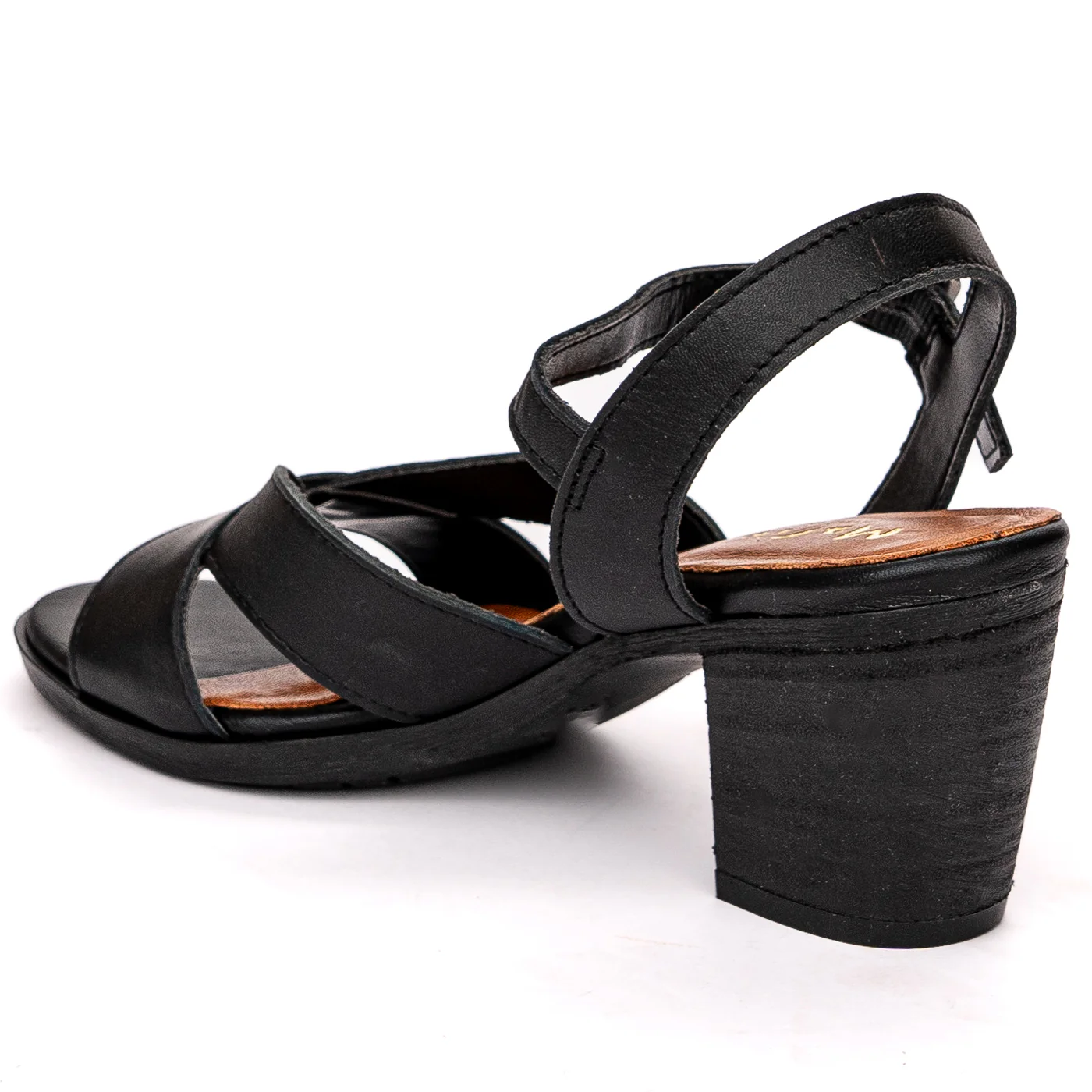 Sandale dama din piele naturala neagra cu toc gros 13609 - Image 2