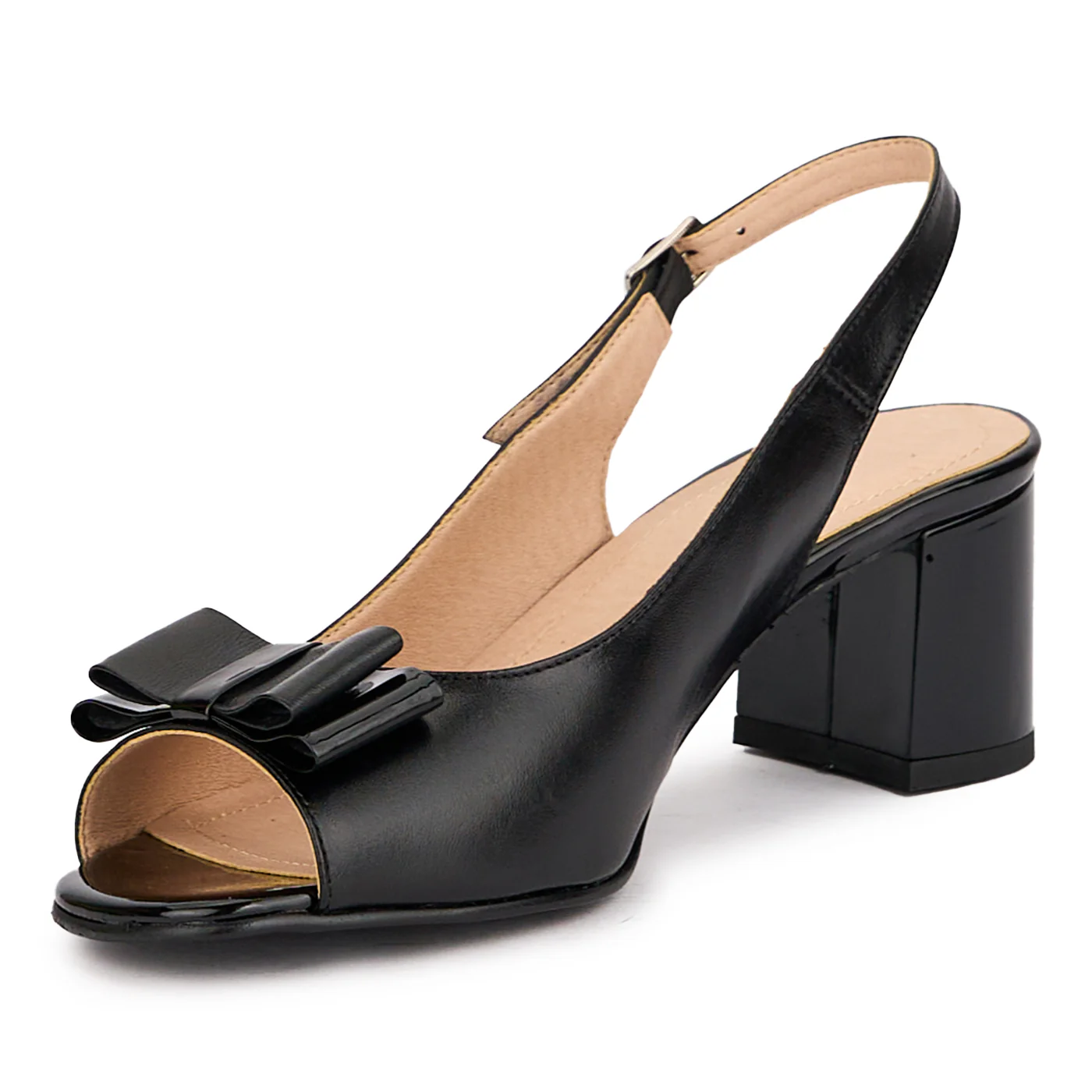 Sandale dama din piele naturala neagra cu toc gros 16400 - Image 3
