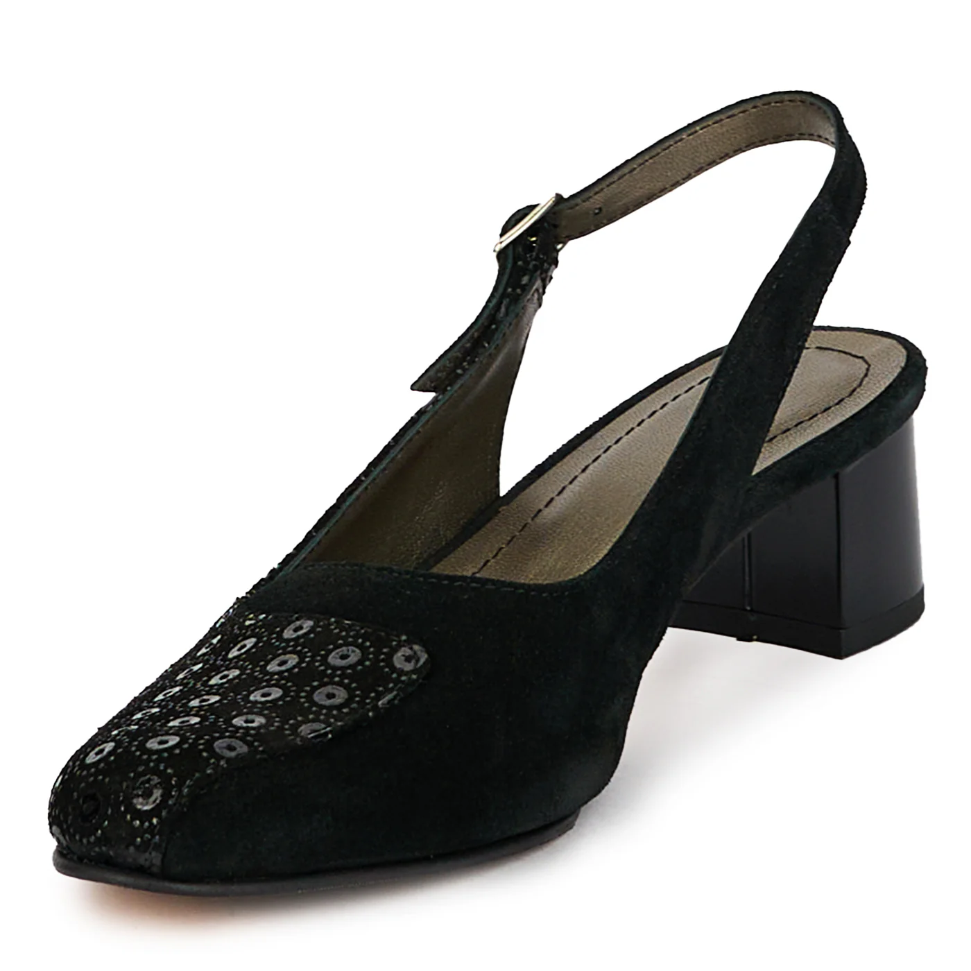 Sandale dama din piele naturala neagra cu toc gros 4.5 cm 18184 - Image 3