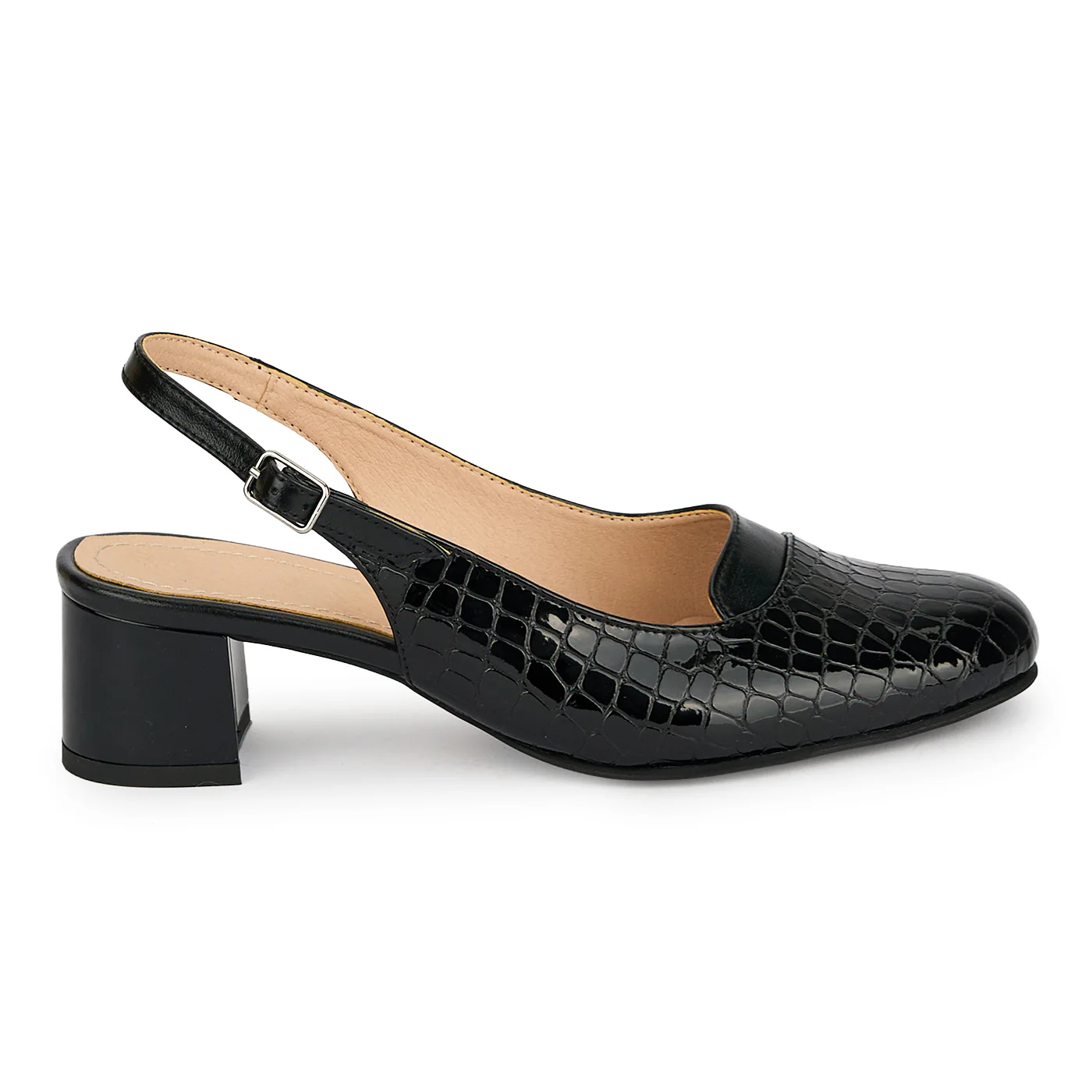 Sandale dama din piele naturala neagra cu toc gros 4.5 cm 19310