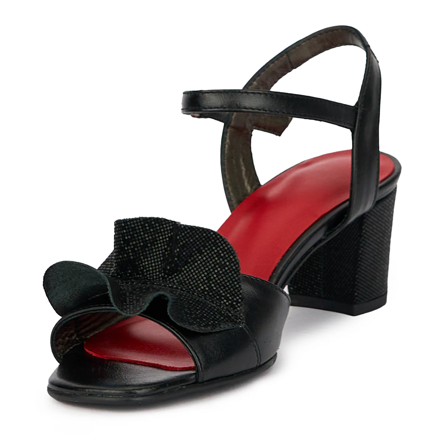 Sandale dama din piele naturala neagra cu toc gros 5.5 cm 15559 - Image 3