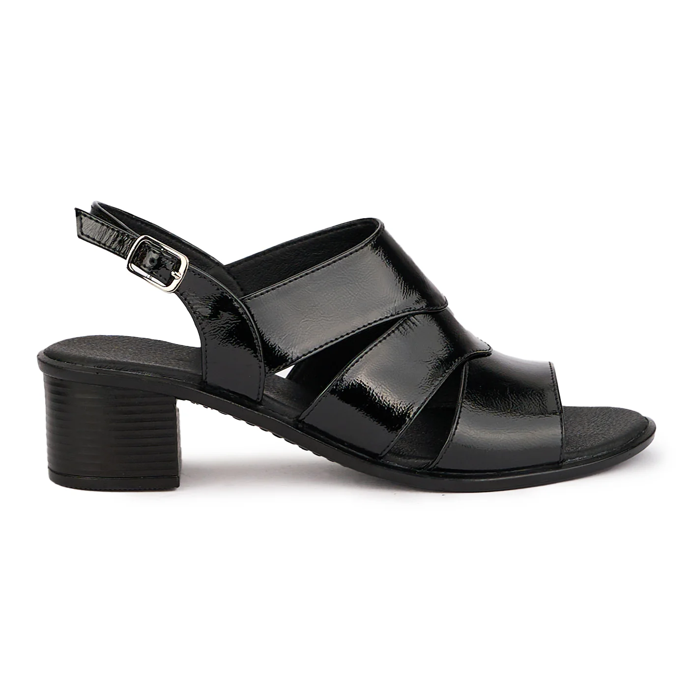 Sandale dama din piele naturala neagra cu toc gros 5 cm 16486