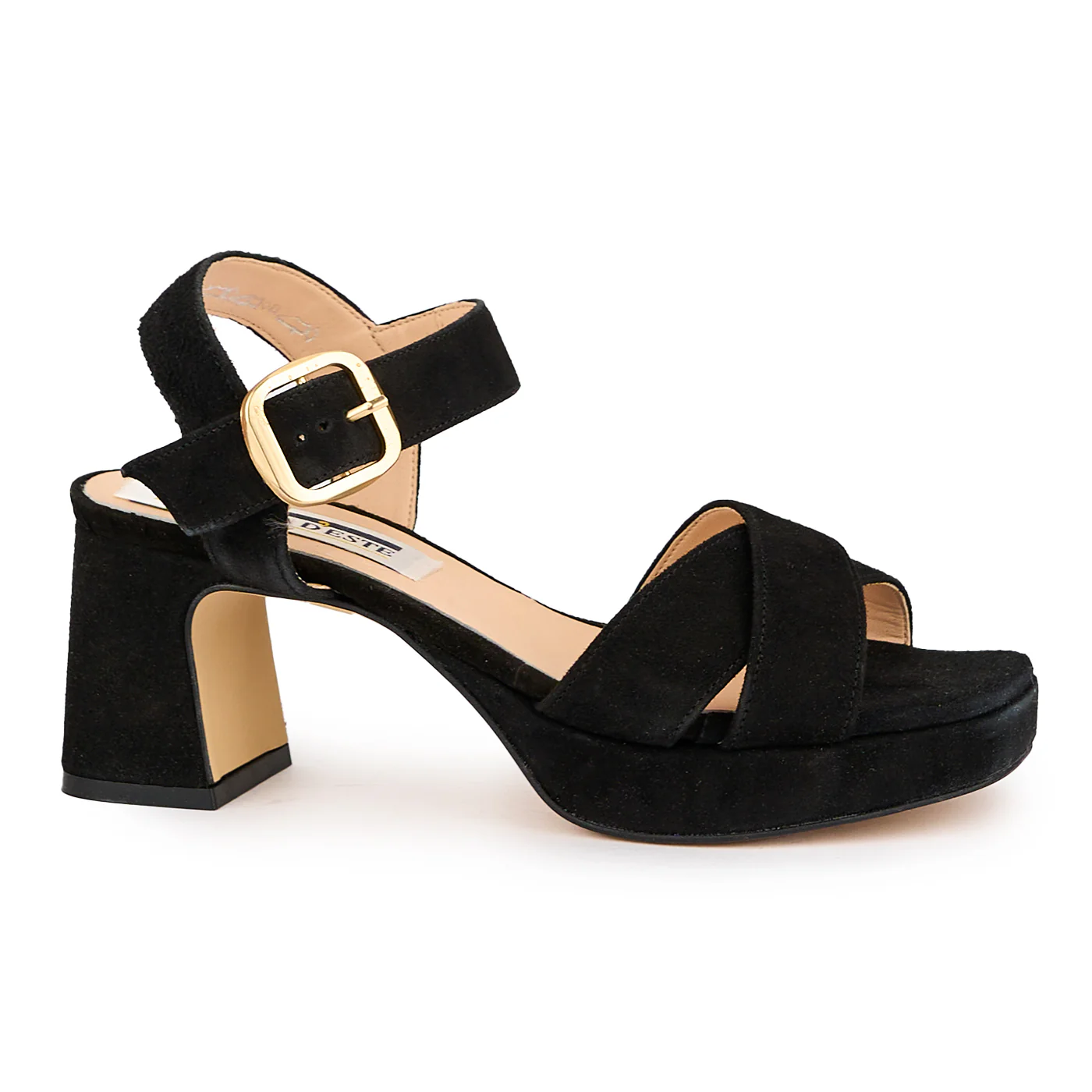 Sandale dama din piele naturala neagra cu toc gros 6.5 cm 16197
