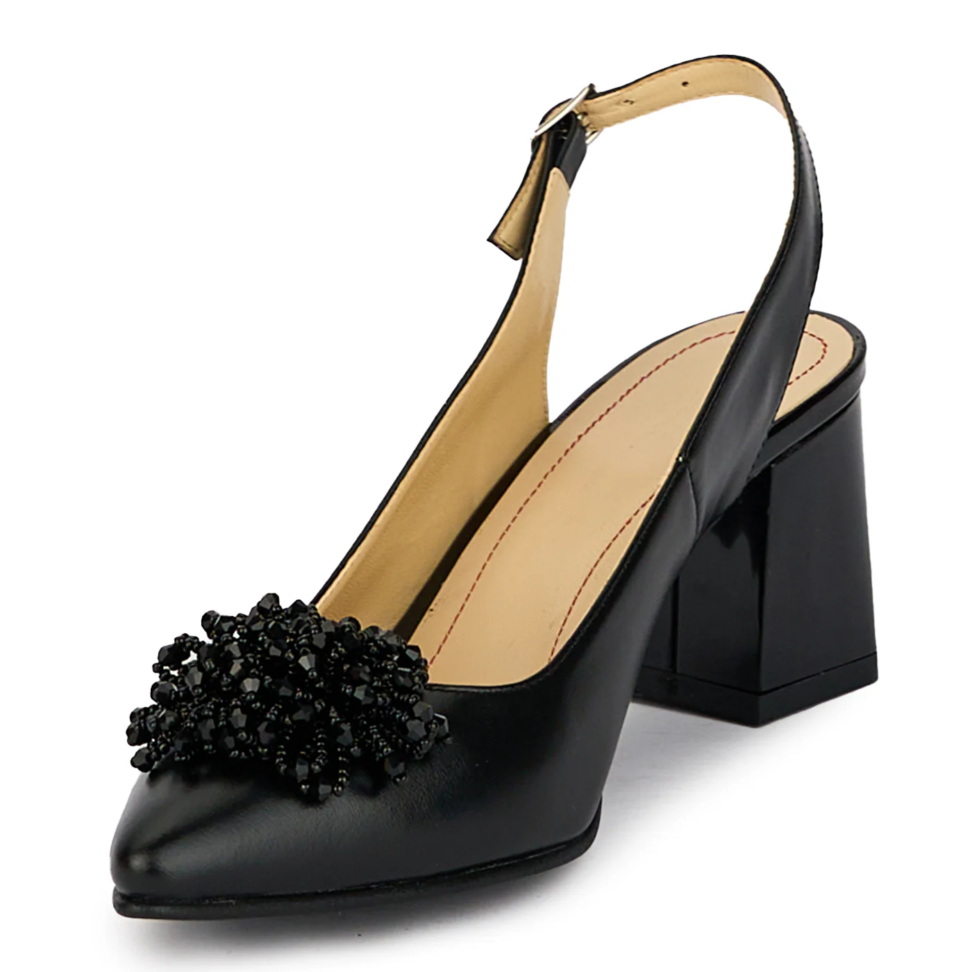Sandale dama din piele naturala neagra cu toc gros 6.5 cm 18099 - Image 3