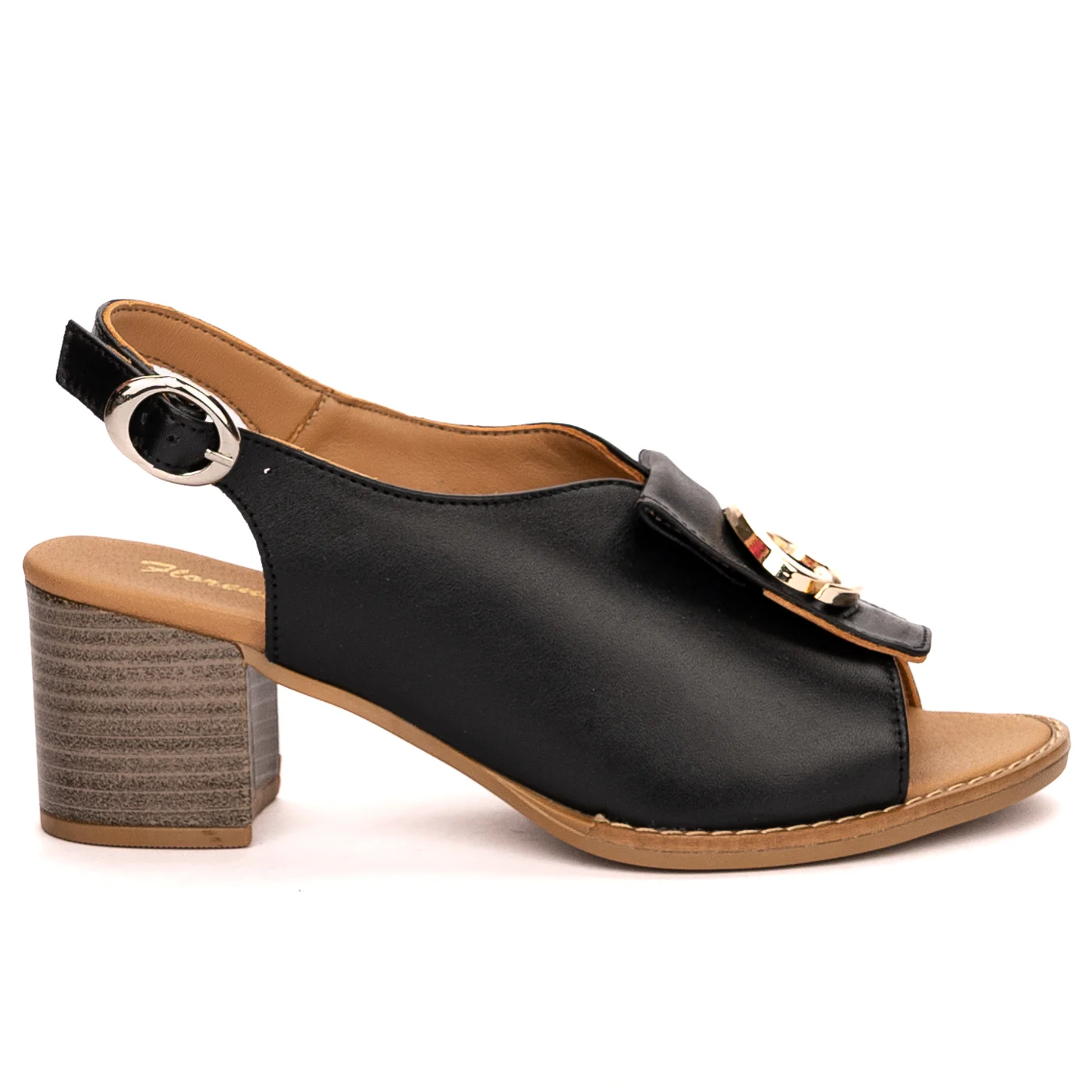 Sandale dama din piele naturala neagra cu toc gros 6 cm 13514