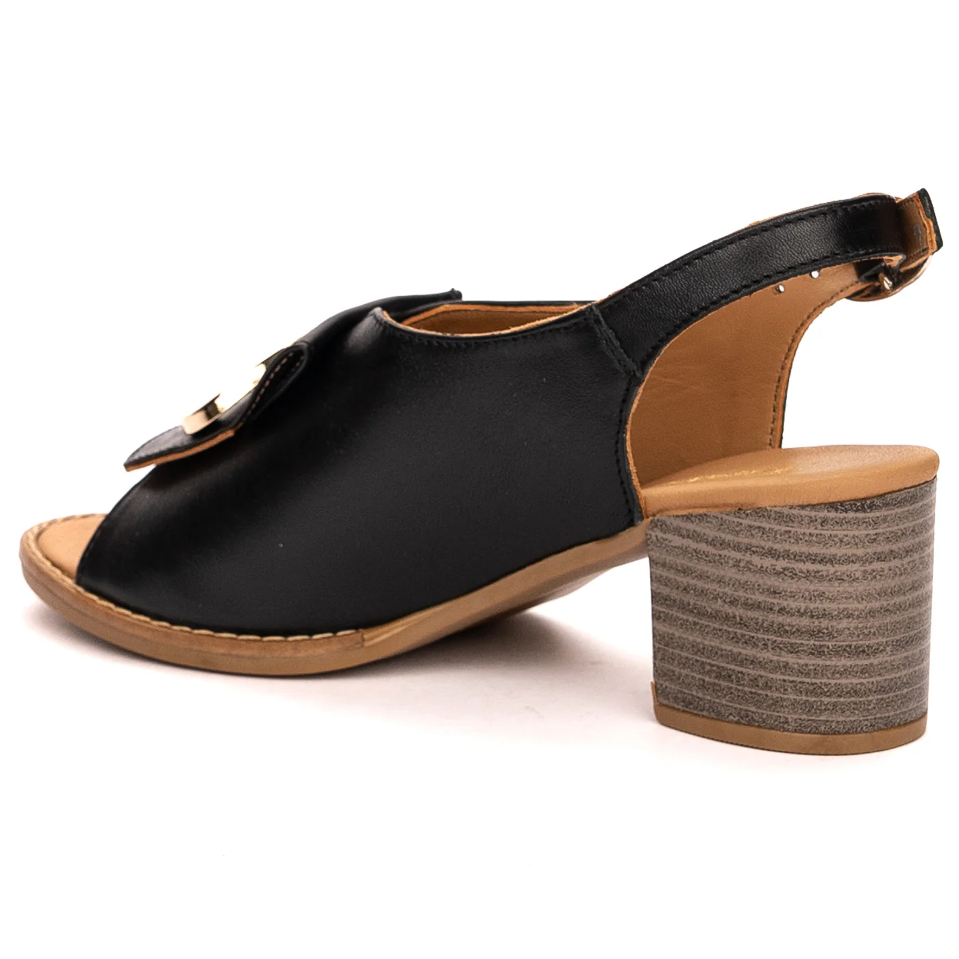 Sandale dama din piele naturala neagra cu toc gros 6 cm 13514 - Image 2
