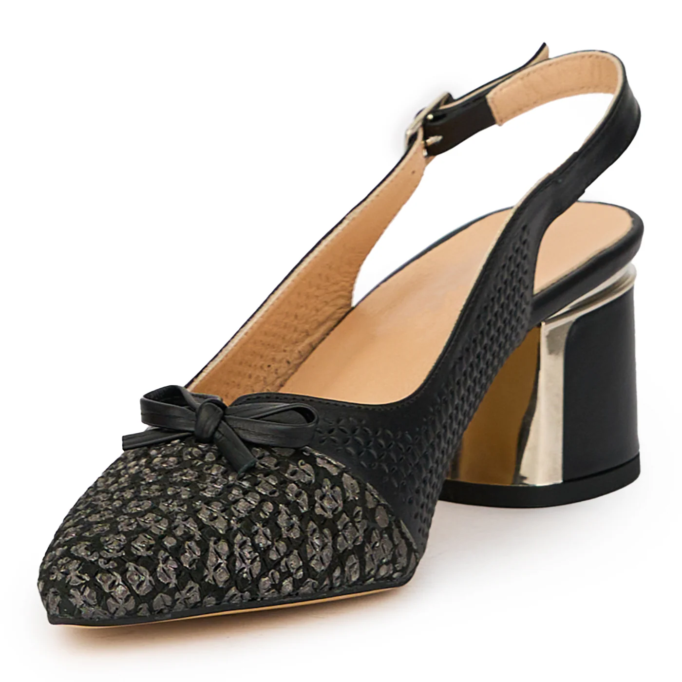 Sandale dama din piele naturala neagra cu toc gros 6 cm 15680 - Image 3