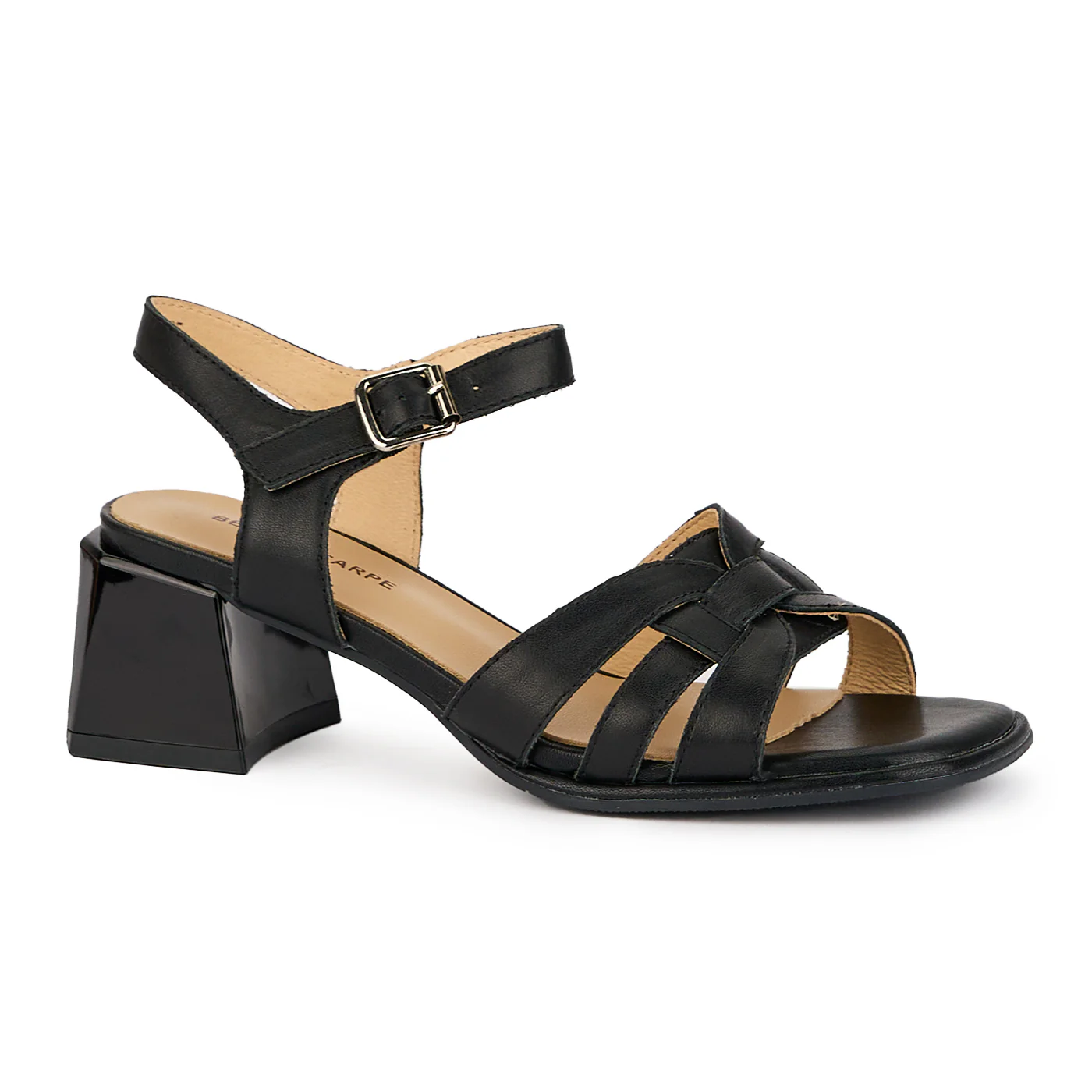 Sandale dama din piele naturala neagra cu toc gros 6 cm 16092