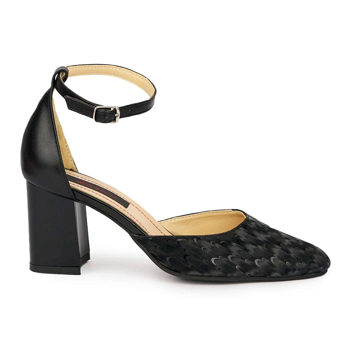 Sandale dama din piele naturala neagra cu toc gros 7.5 cm 15627