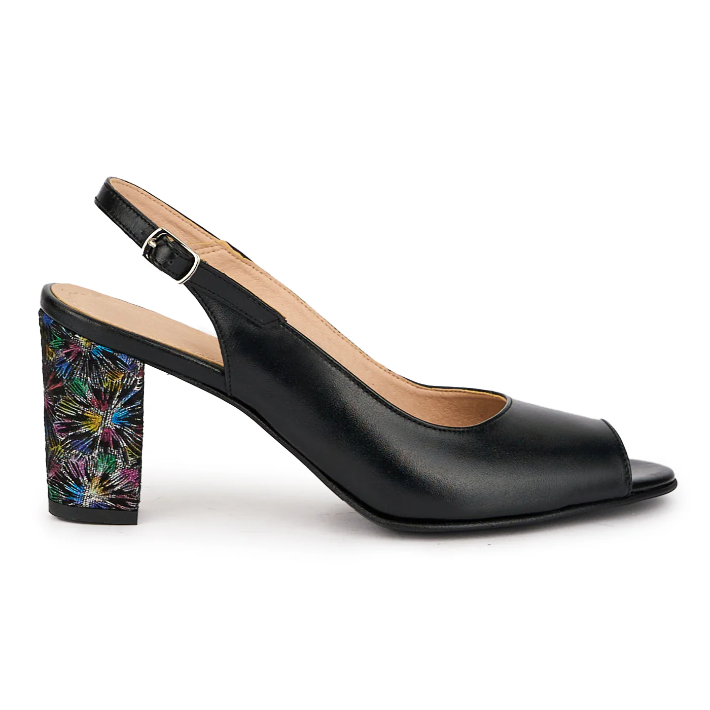 Sandale dama din piele naturala neagra cu toc gros 7.5 cm 16030