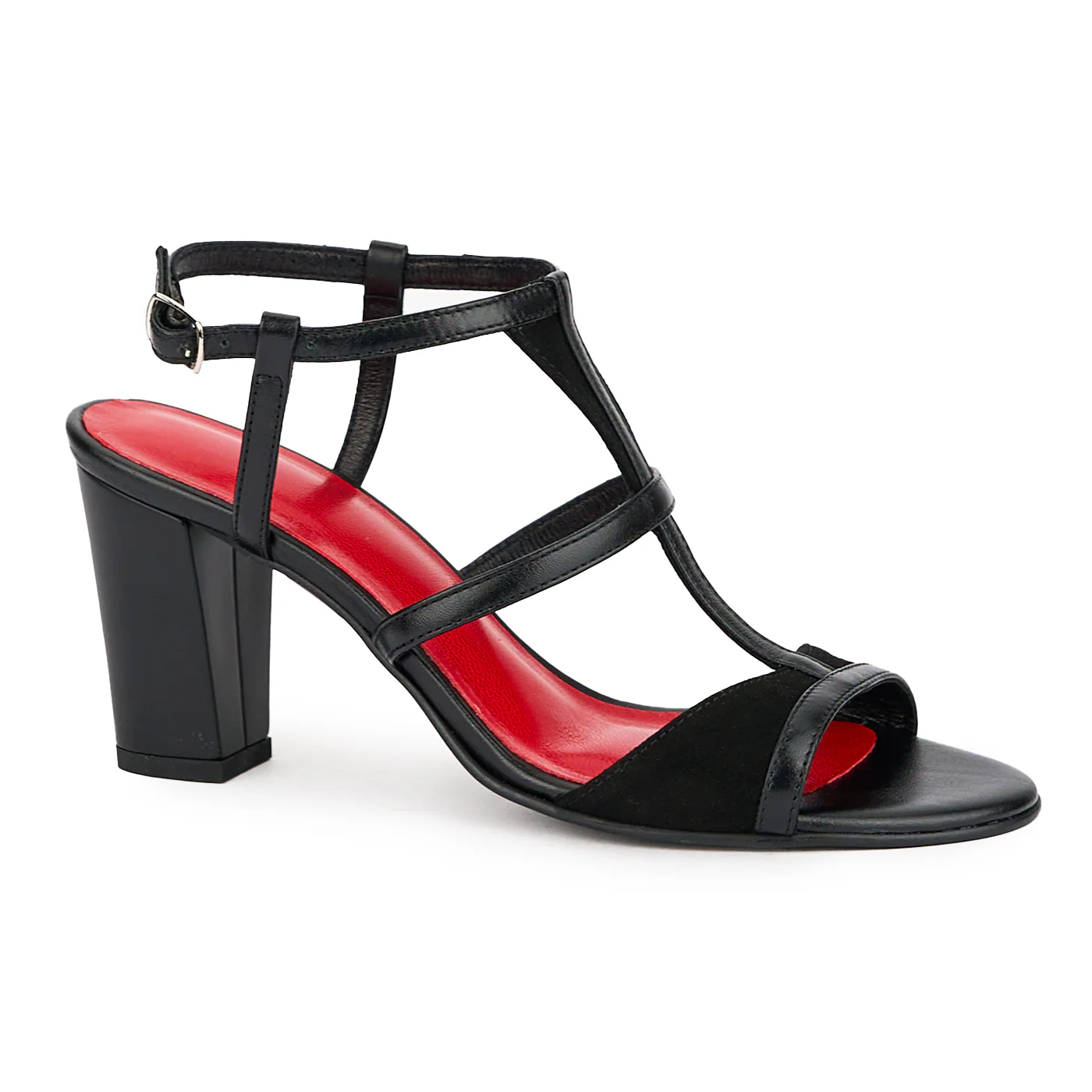 Sandale dama din piele naturala neagra cu toc gros 7.5 cm 16222