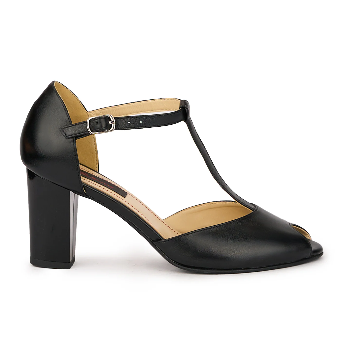 Sandale dama din piele naturala neagra cu toc gros 7.5 cm 16303
