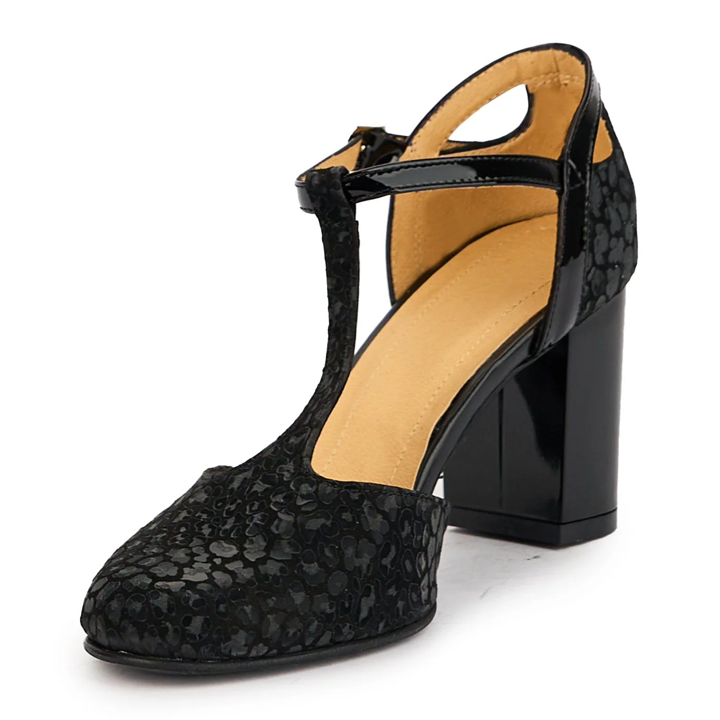 Sandale dama din piele naturala neagra cu toc gros 7.5 cm 17315 - Image 3