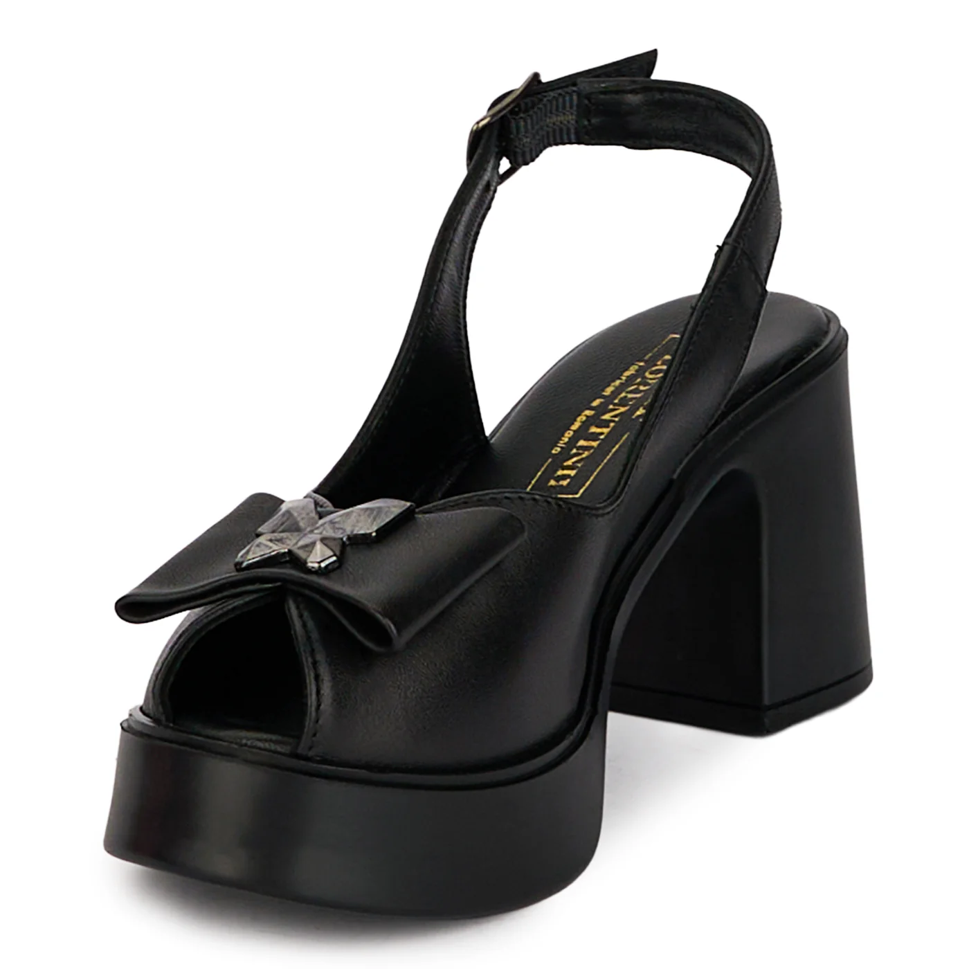 Sandale dama din piele naturala neagra cu toc gros 7.5 cm 18406 - Image 3