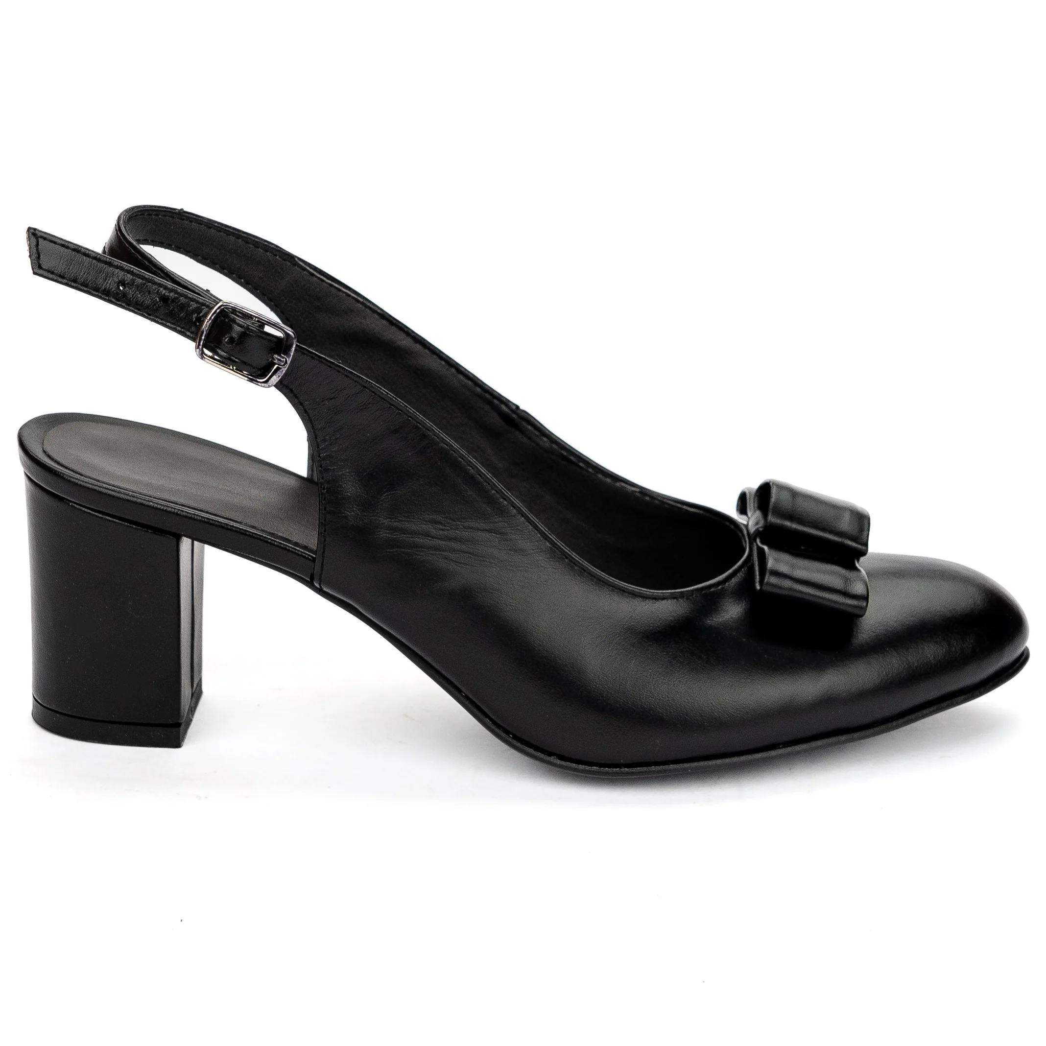 Sandale dama din piele naturala neagra cu toc gros 7 cm 13672