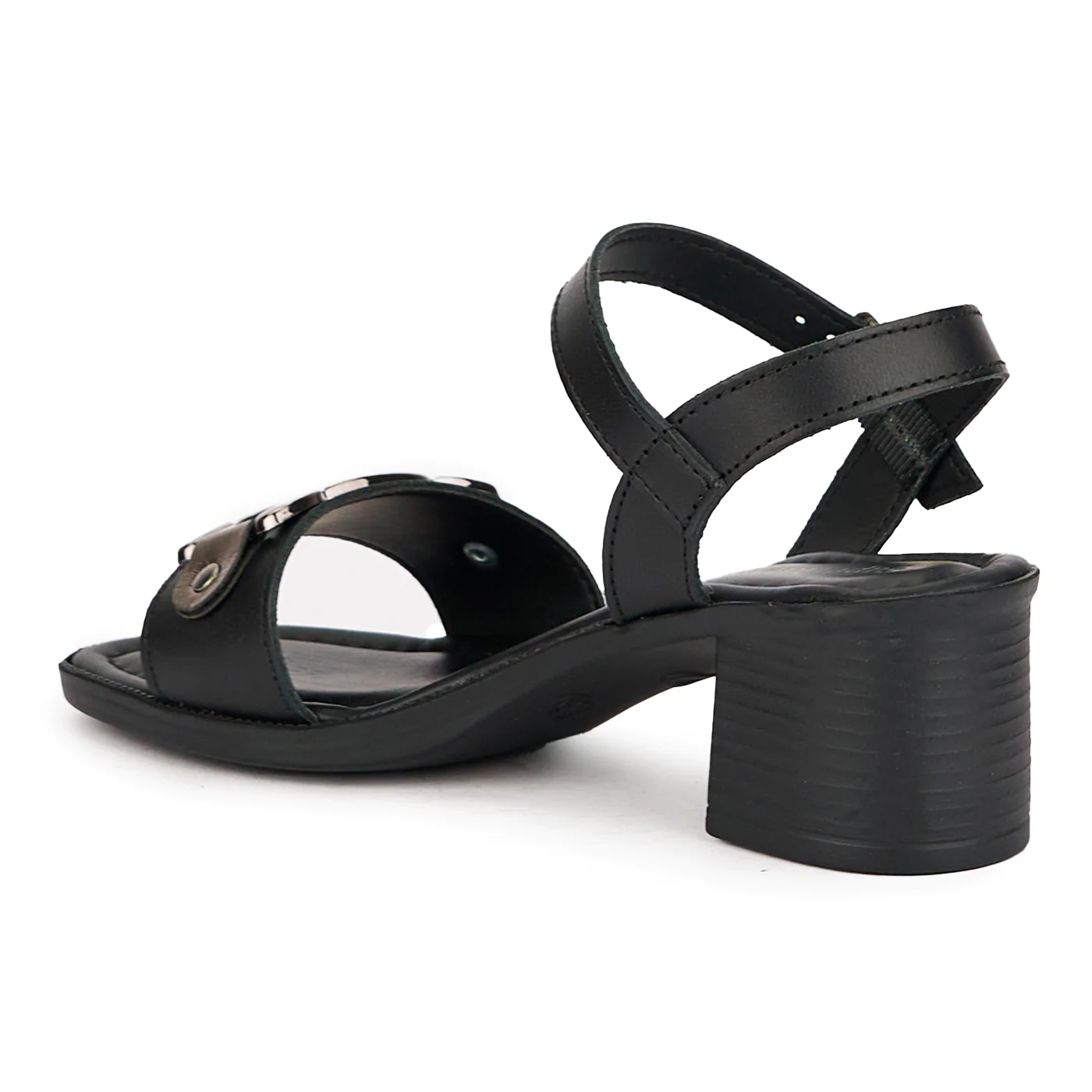 Sandale dama din piele naturala neagra cu toc gros 7 cm 16137 - Image 2
